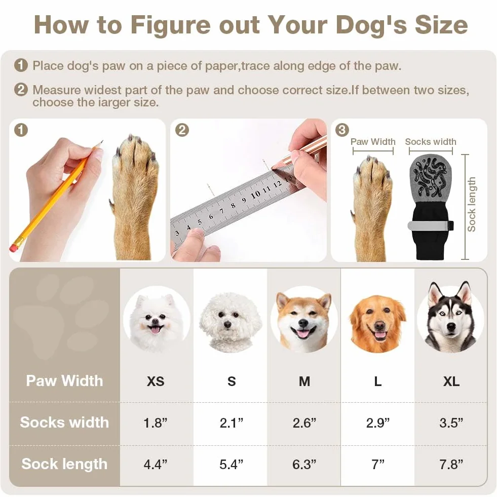 Chaussettes Antidérapantes pour Chien 2 Paires Réglables Protège-Pattes Double Face M