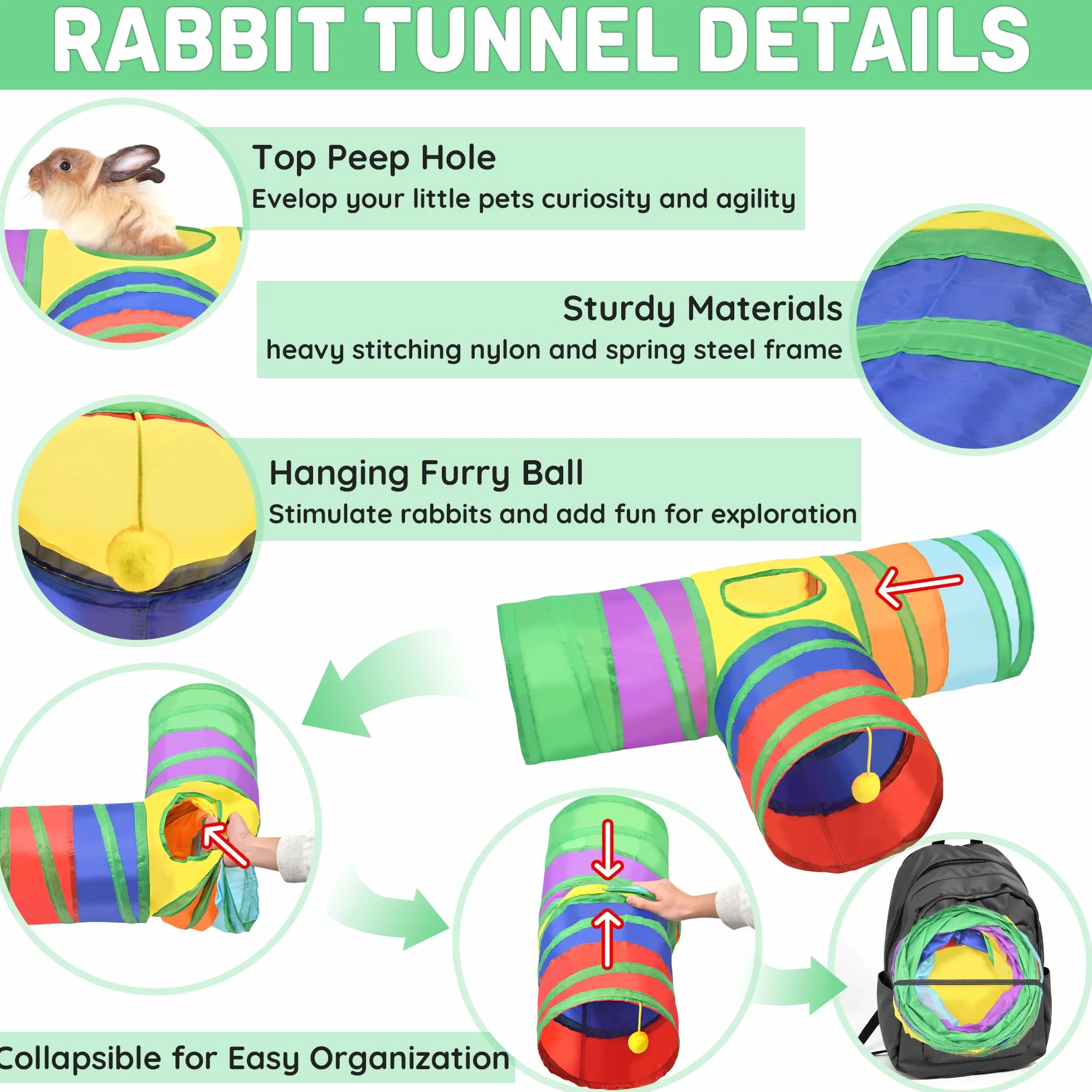 Jouets naturels pour Lapin 26-en-1 avec Tunnel Pliable, Jouets à mâcher et Cachettes pour Petits Animaux