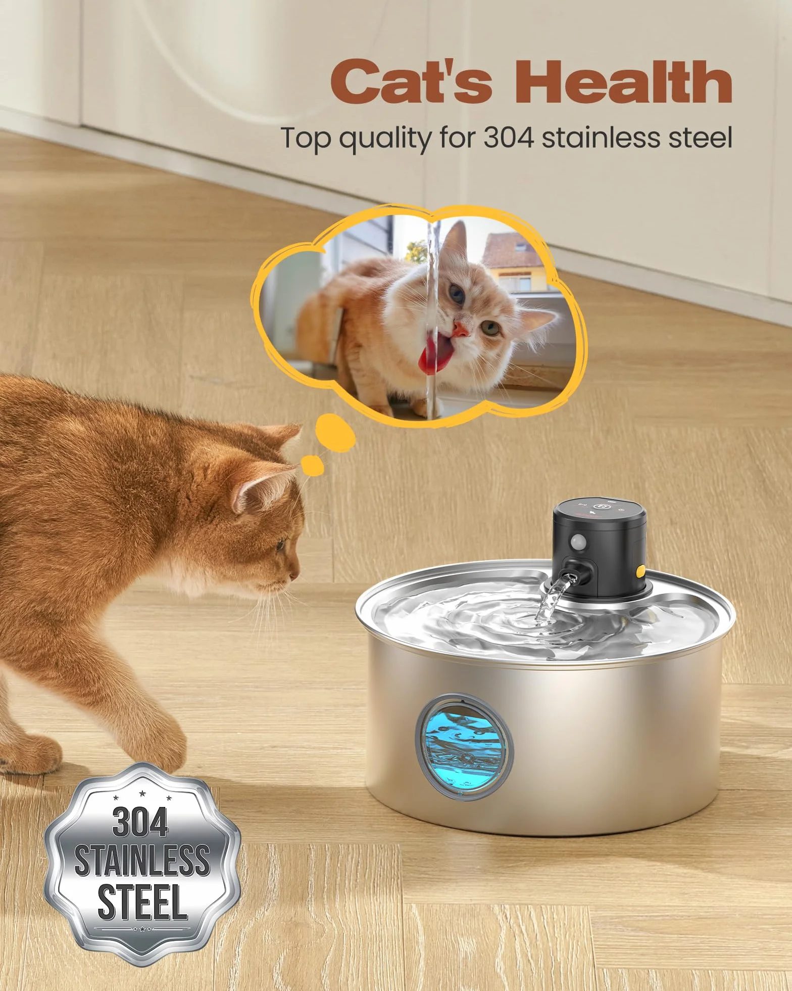 Fontaine à Eau Chat sans Fil INOX 3,2L Automatique avec Filtres