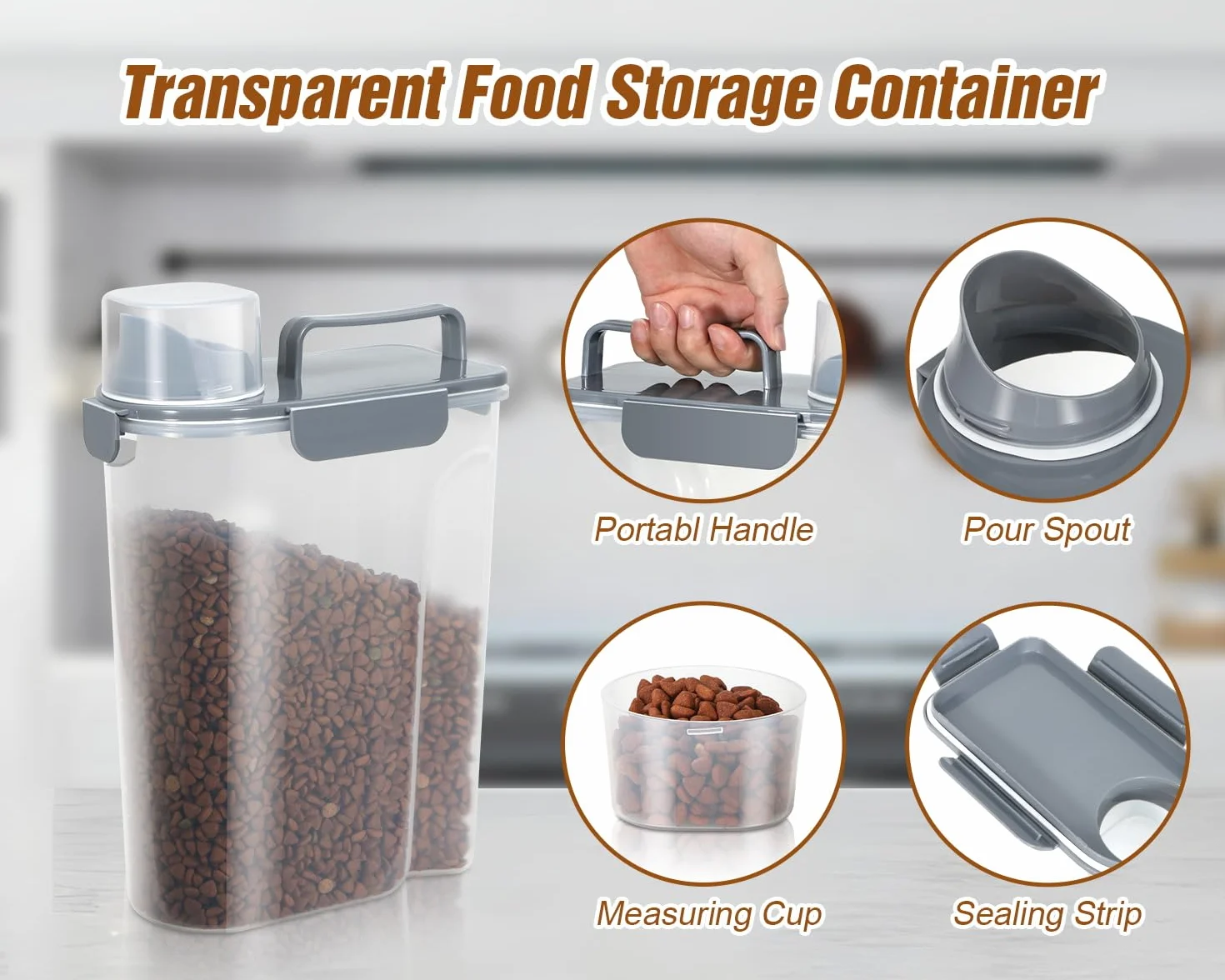 TBMax Récipient de stockage de nourriture pour chat de 5 L avec couvercle, récipient portable avec grand bec verseur et tasse à mesurer, récipient hermétique pour aliments pour chiens, oiseaux,