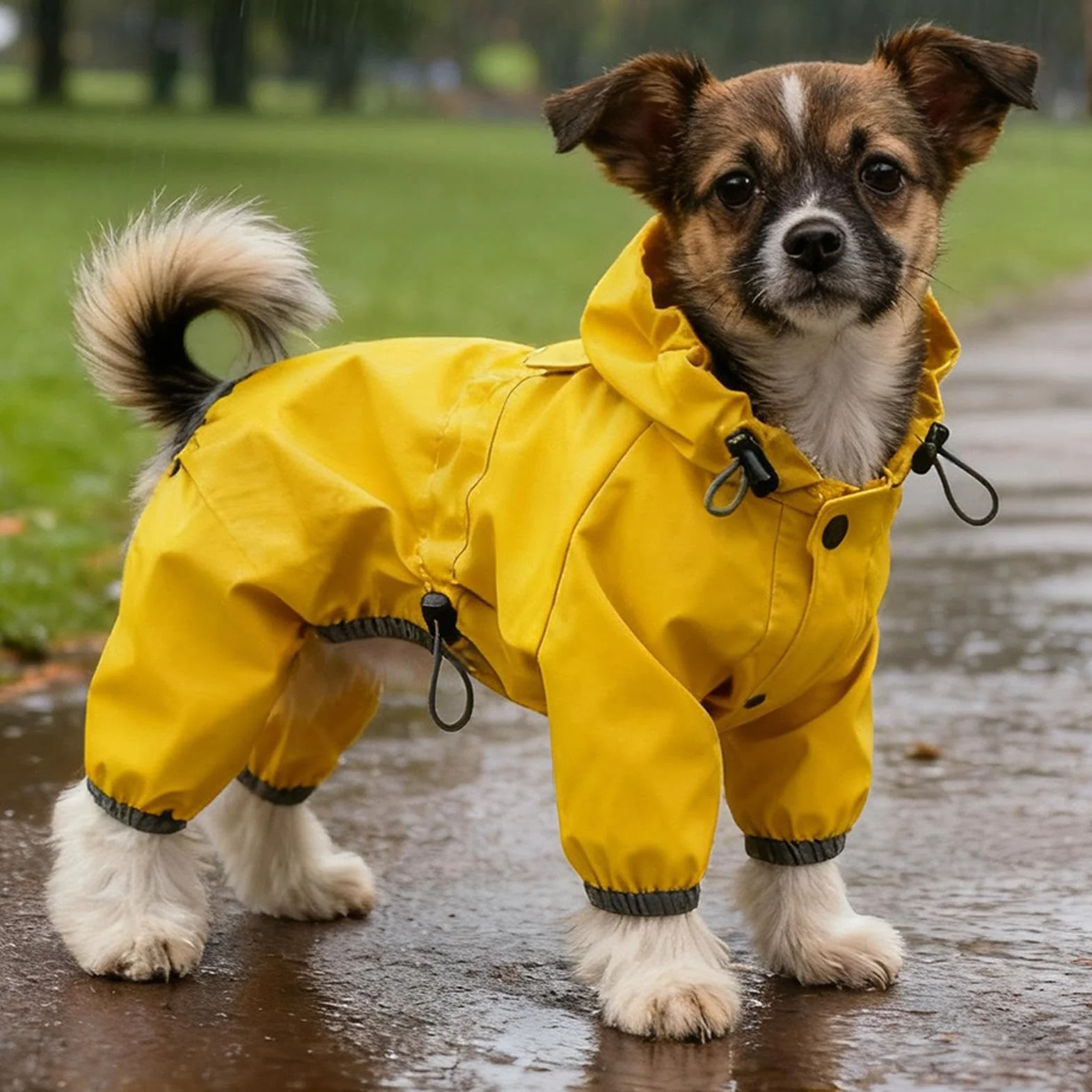 Veste Imperméable pour Chien - Manteau de Pluie Ajustable Jaune avec Capuche