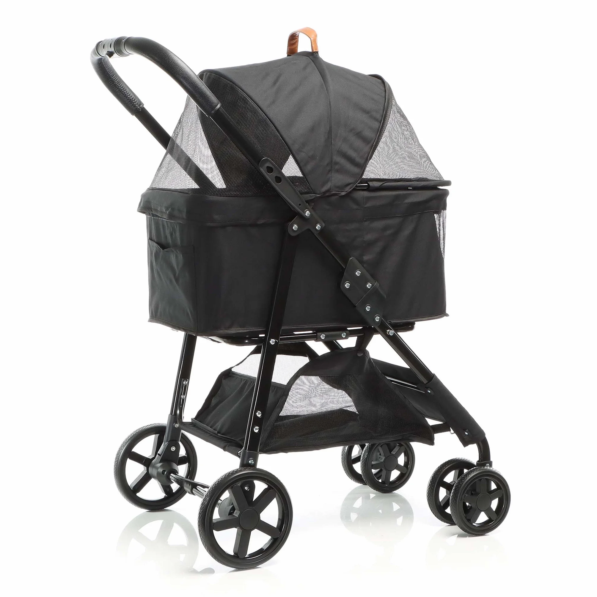 Fudajo Poussette pliable pour chiens et chats 2 en 1 – Capacité max. 20 kg – Noire – Acier et EVA – Buggy Chariot petits animaux