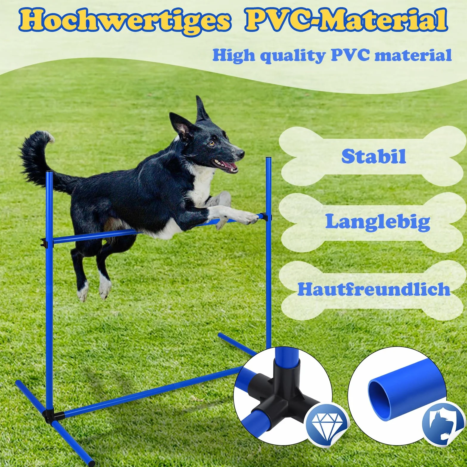 Kit d'équipement pour chien Agility 4 obstacles réglables en hauteur 104 x 70 x 101 cm Bleu