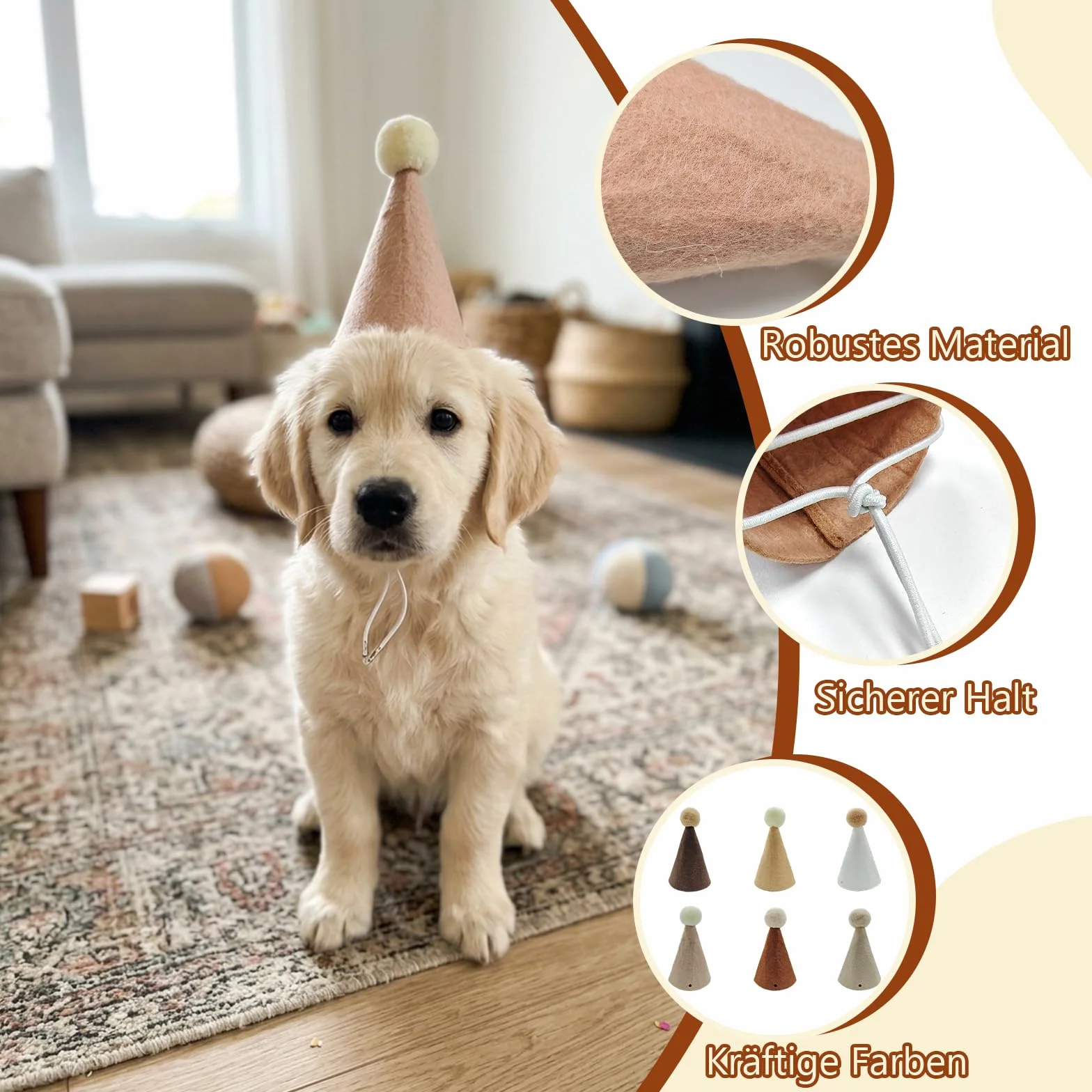 Yootiko Lot de 6 mini chapeaux de fête pour animaux de compagnie et animaux en peluche, chapeaux d'anniversaire en feutre pour chiens, chats, lapins et doudous, mignonnes décorations de fête animale