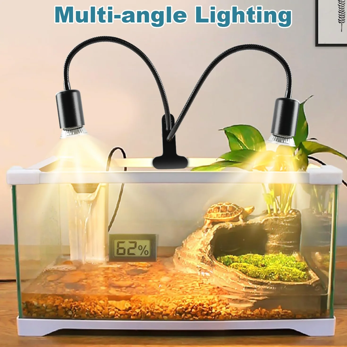 Lampe Chauffante Tortue à Deux Têtes 25W+50W Reptiles E27 UVA+UVB avec Minuterie Noir