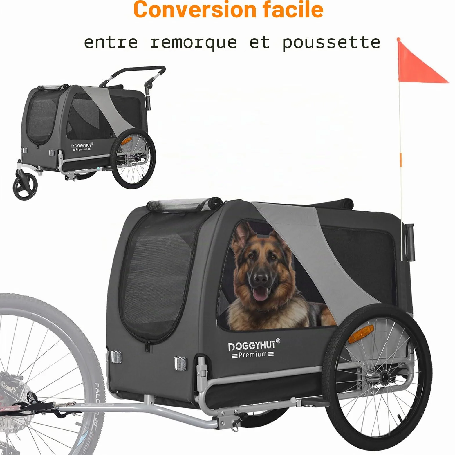 Remorque pour Chien Grand TIGGO XXL avec Kit Jogger Gris