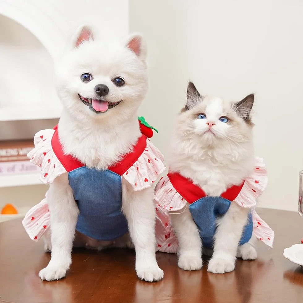 Robe élégante en denim pour chien avec harnais et laisse réglables - Tenue respirante printemps/été