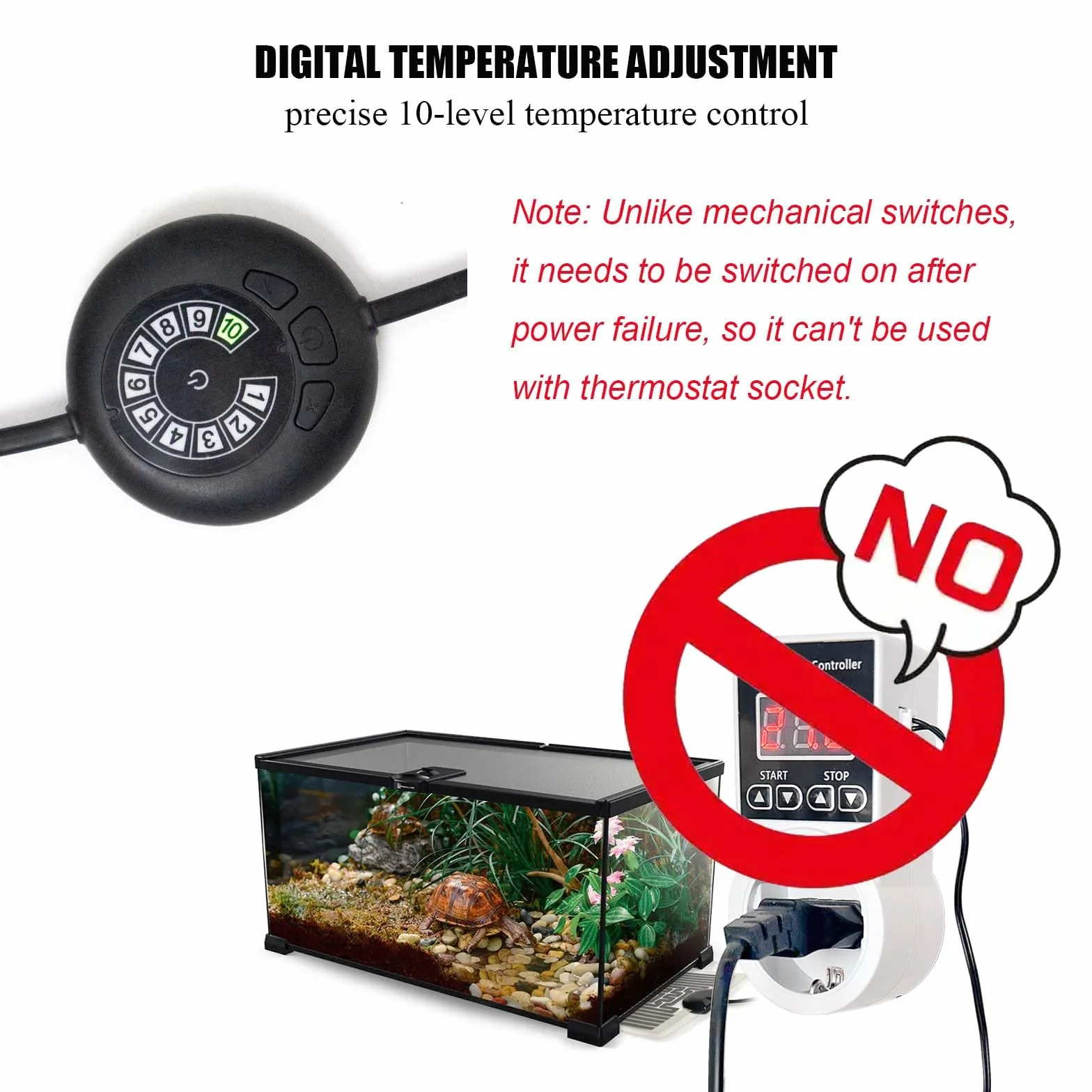 Tapis Chauffant Terrarium 10 Niveaux Régulateur Température Reptiles Serpents Lézards Tortues Aquarium 7W