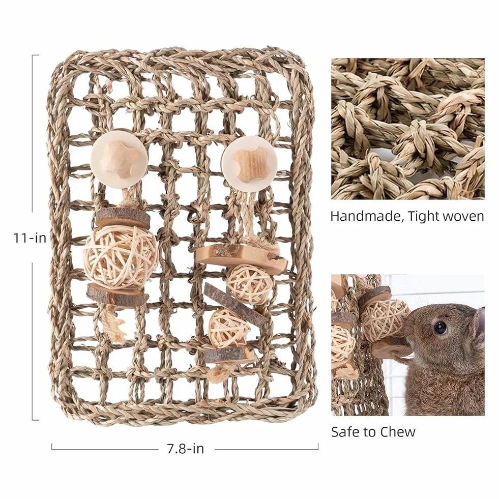 Jouet de Protection Interne pour Dents de Lapin avec Tapis en Jonc de Mer