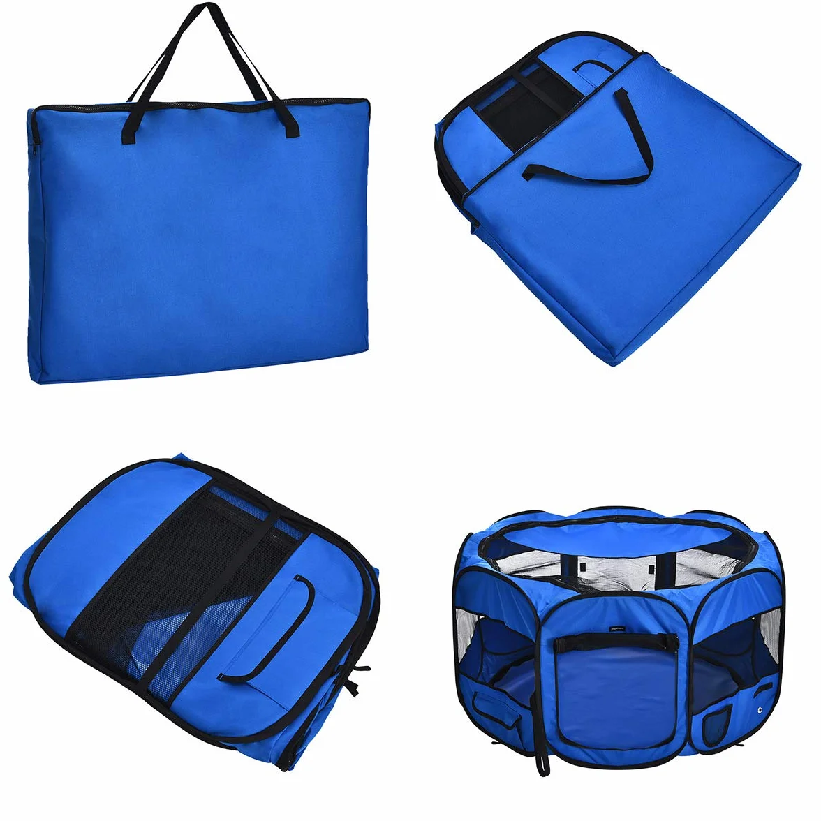 Amazon Basics Parc portatif souple octogonal pour animaux domestiques 114 cm Bleu