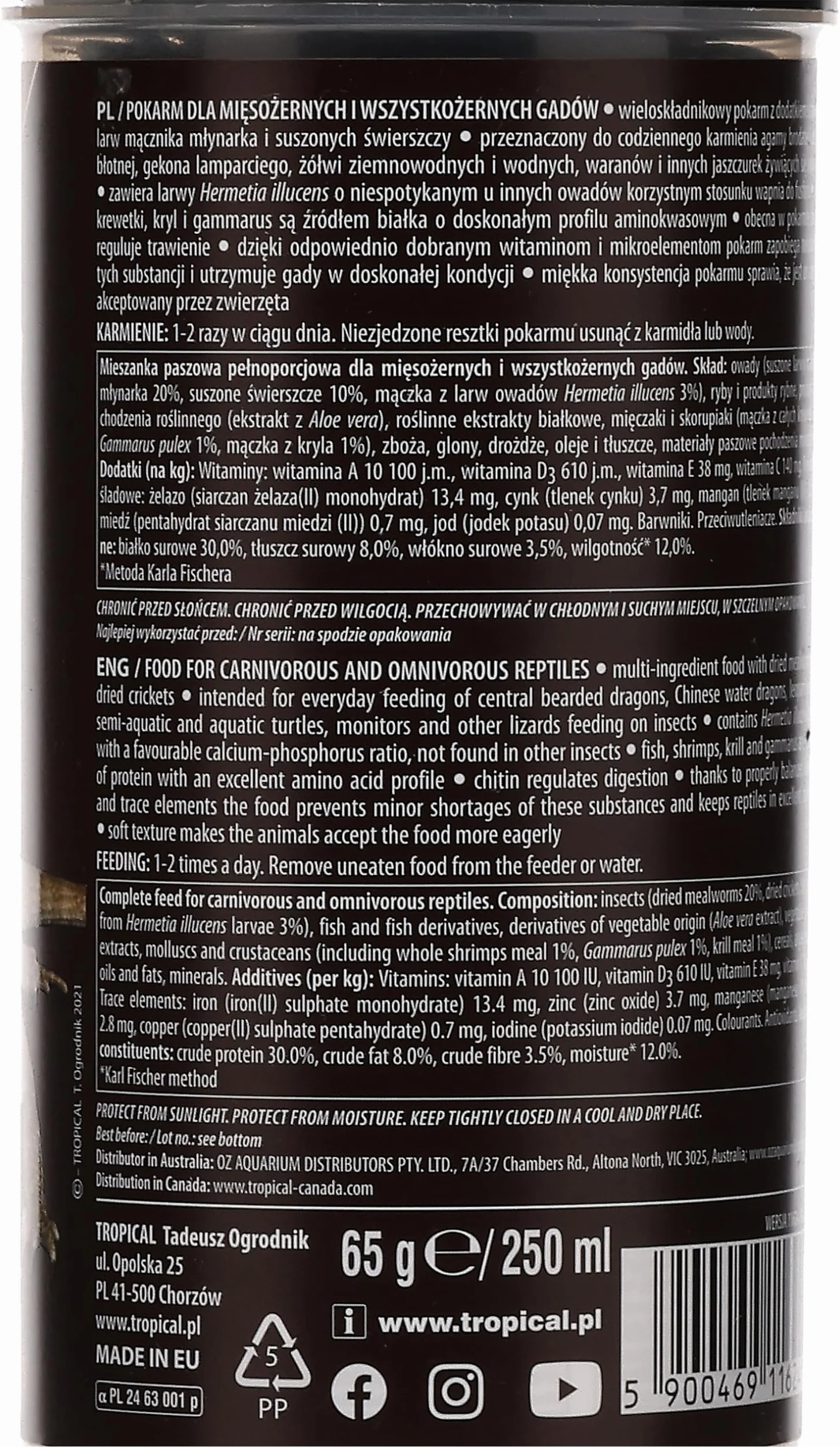 Repitles Carnivore Soft 250ml - 65g Nourriture pour Reptiles Carnivores