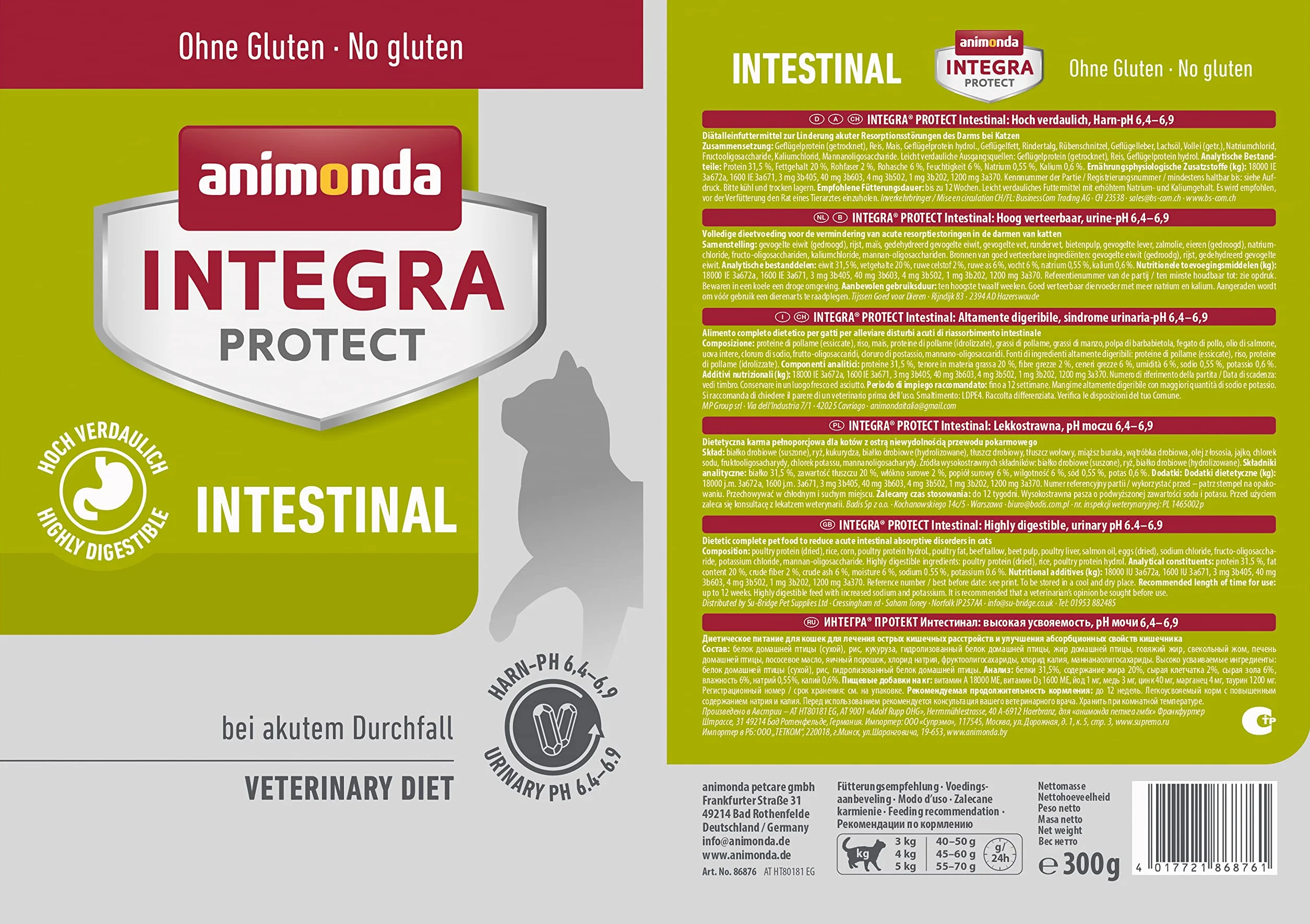 Animonda Integra Protect Intestinal Nourriture Humide pour Chat Diarrhée Vomissements 300g