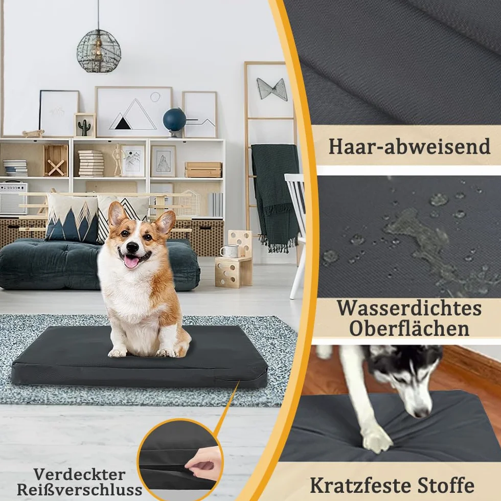 Housse de lit pour chien imperméable lavable amovible avec fermeture éclair noir L