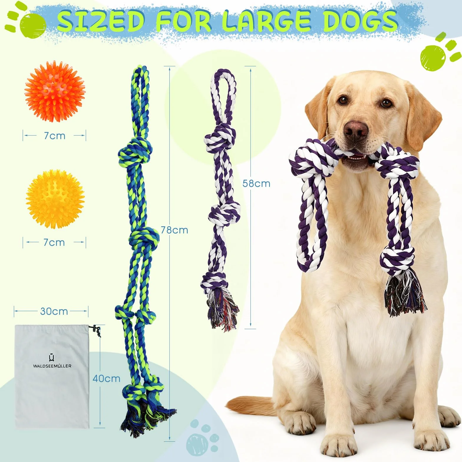 Waldseemüller Ensemble de 4 Jouets pour Chien Indestructible avec Sac Cadeau