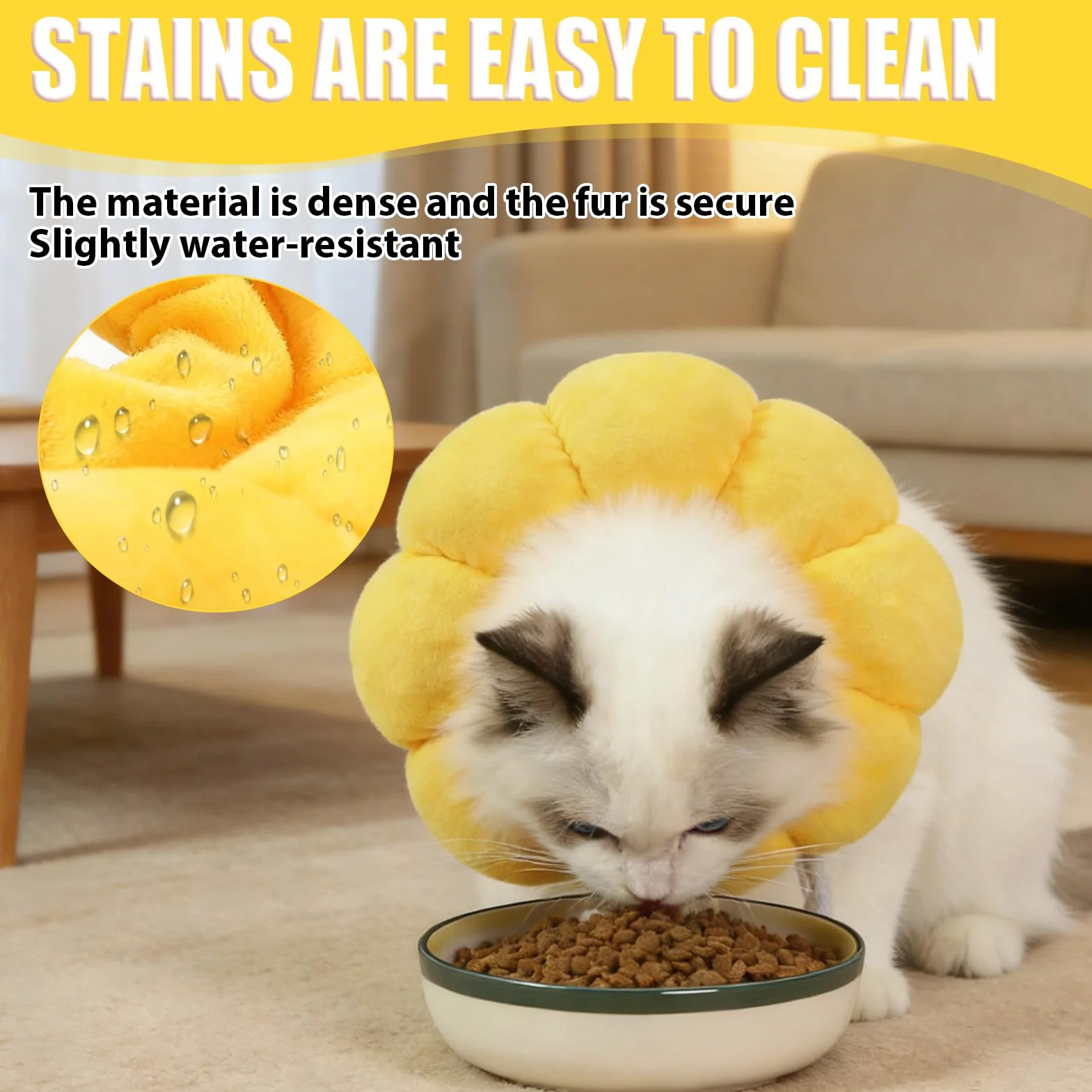 Colerette Chat Anti Lechage, Adjustable Fleurie, Confortable Souple pour Post-Opératoire, Hygiène et Anti-Parasites Extérieurs - Jaune, M