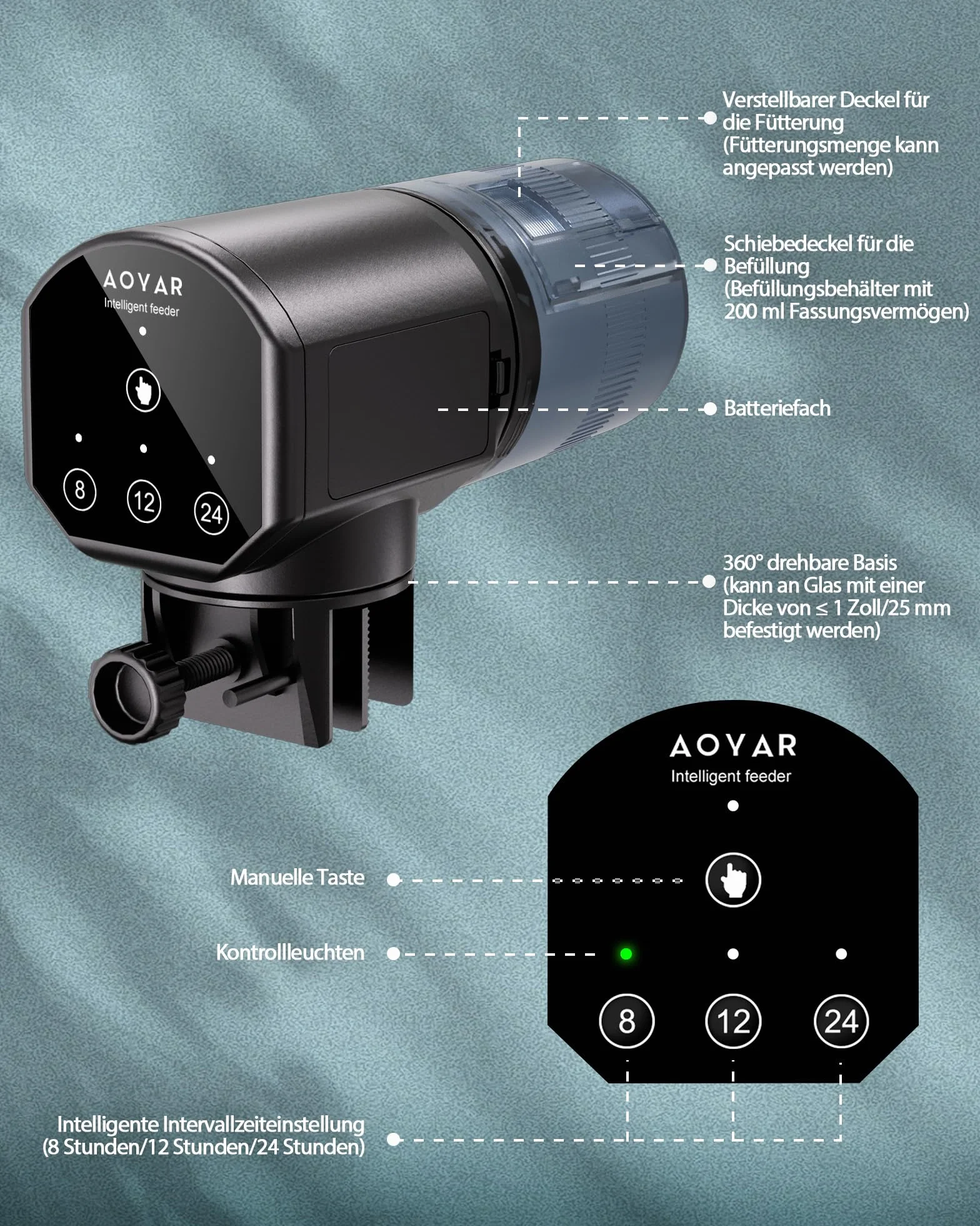 Distributeur Nourriture Poisson Automatique 200ML Grande Capacité Nourrisseur avec Minuterie pour Aquarium