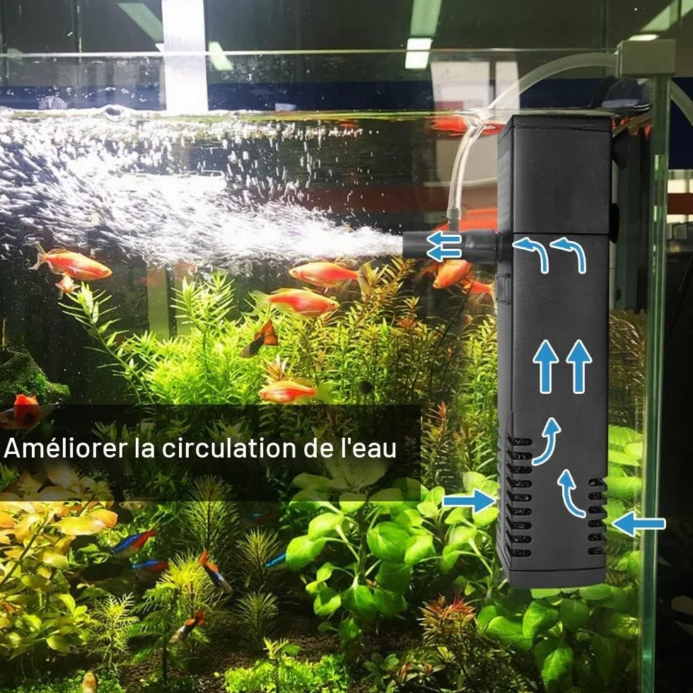 Flintronic Filtre Intérieur Aquarium 4W 300L/H Pompe pour Aquarium 60L