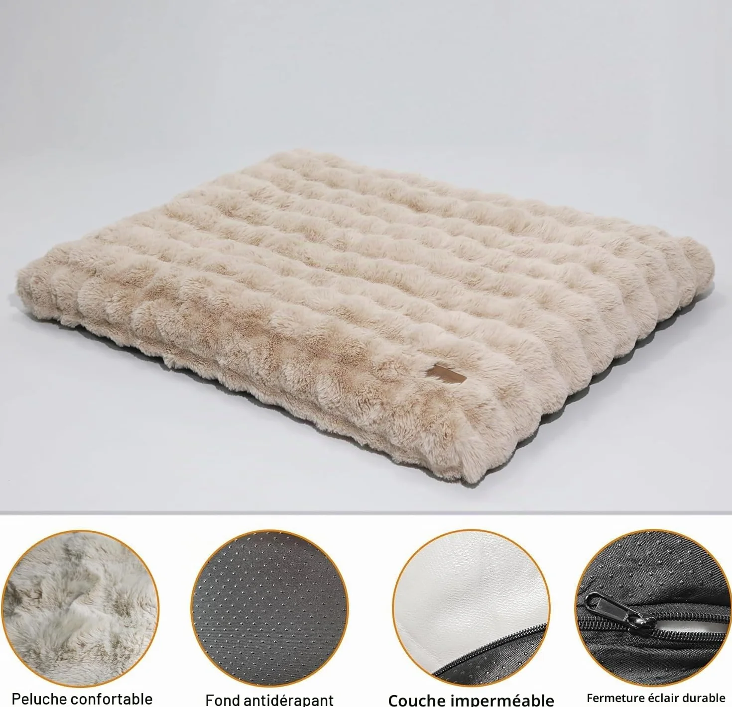 BingoPaw Panier Chien Grande Taille 90x60x10cm Coussin Déhoussable Lavable Machine Imperméable Tissu Peluche Doux Beige