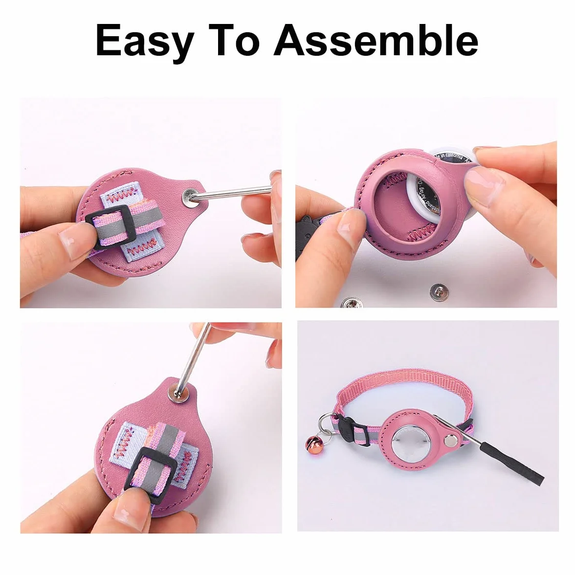 Collier Airtag pour Chat Anti Étranglement Réglable Réfléchissant avec Clochette Support Protection Apple AirTag Rose