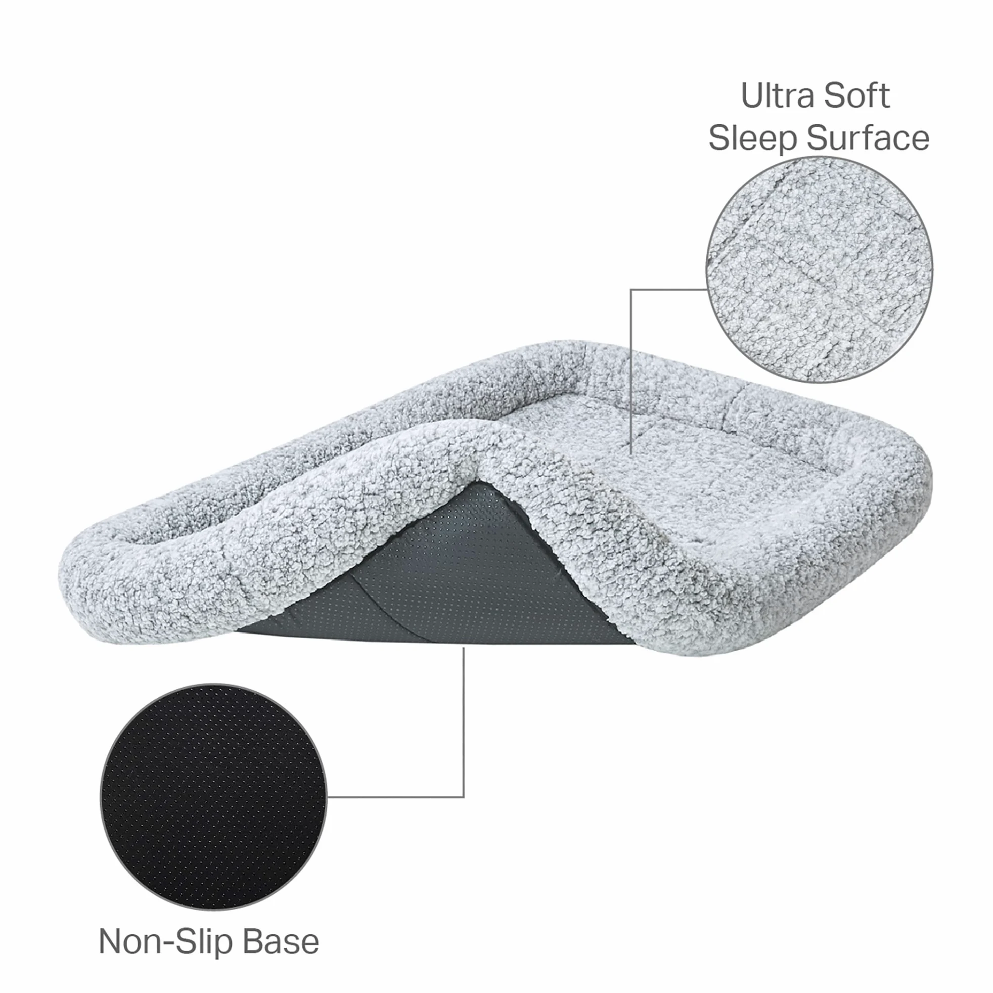 Friends Forever Bolster Tapis de Cage pour Chien, 76,2 cm, Lavable pour lit surélevé et Cage pour Chien, Polaire Sherpa, Gris Nova