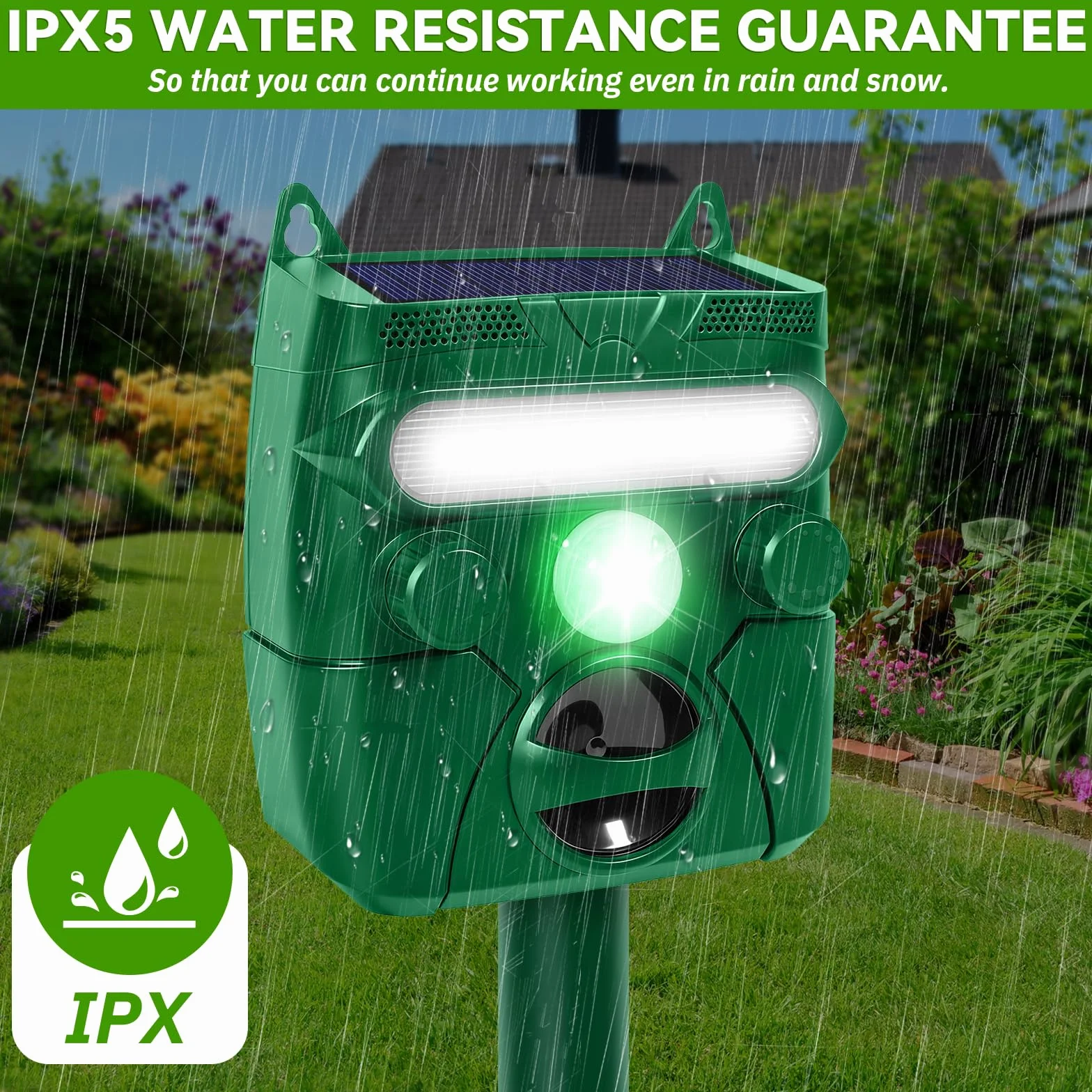 Répulsif pour Animaux à Ultrasons Solaire Extérieur avec Capteur, Charge USB pour Chat Chien Jardin