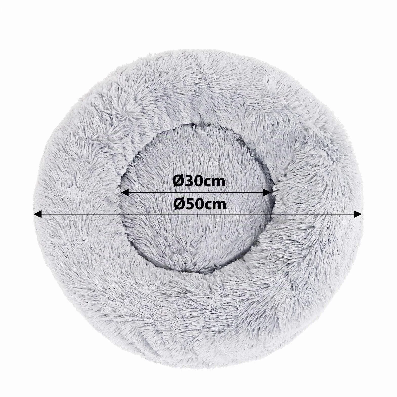 Lit Donut pour Chiens et Chats Ø40 cm, Coussin Rond Moelleux avec Rembourrage Extra épais, Gris Clair