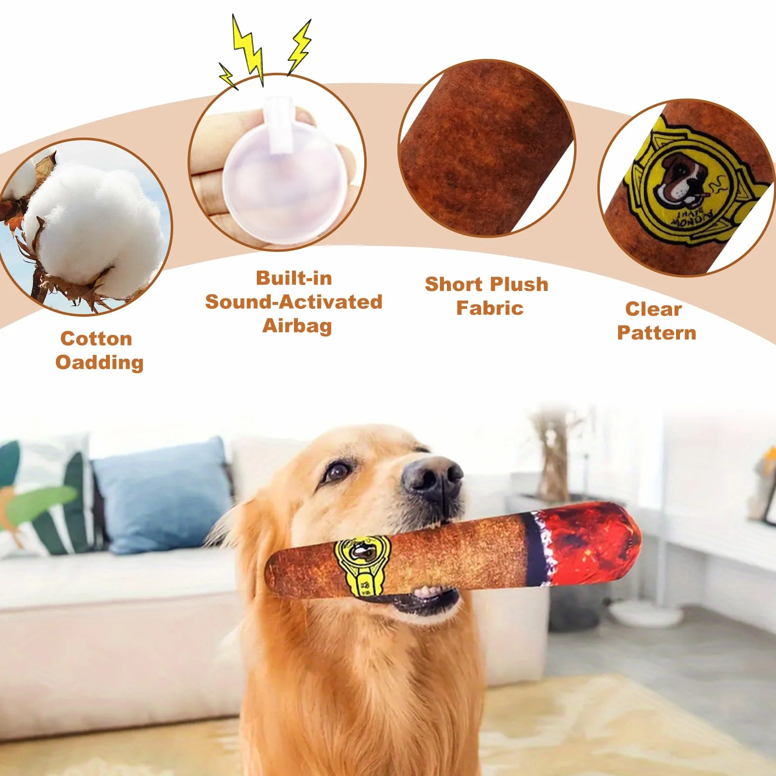 Jouet pour Chien Squeaky en Forme de Cigarette, Peluche avec Papier Froissé 2 Pièces