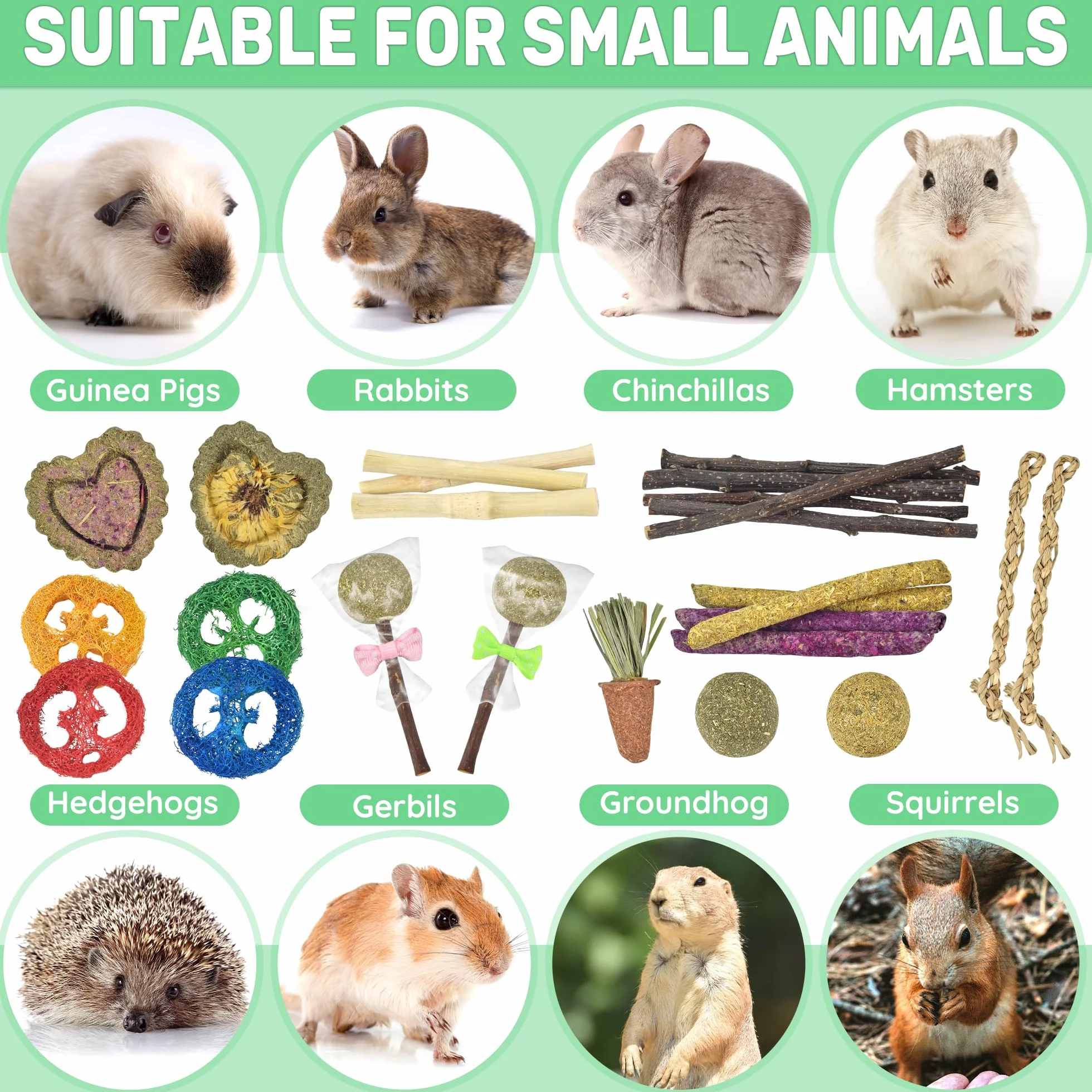Jouets naturels pour Lapin 26-en-1 avec Tunnel Pliable, Jouets à mâcher et Cachettes pour Petits Animaux