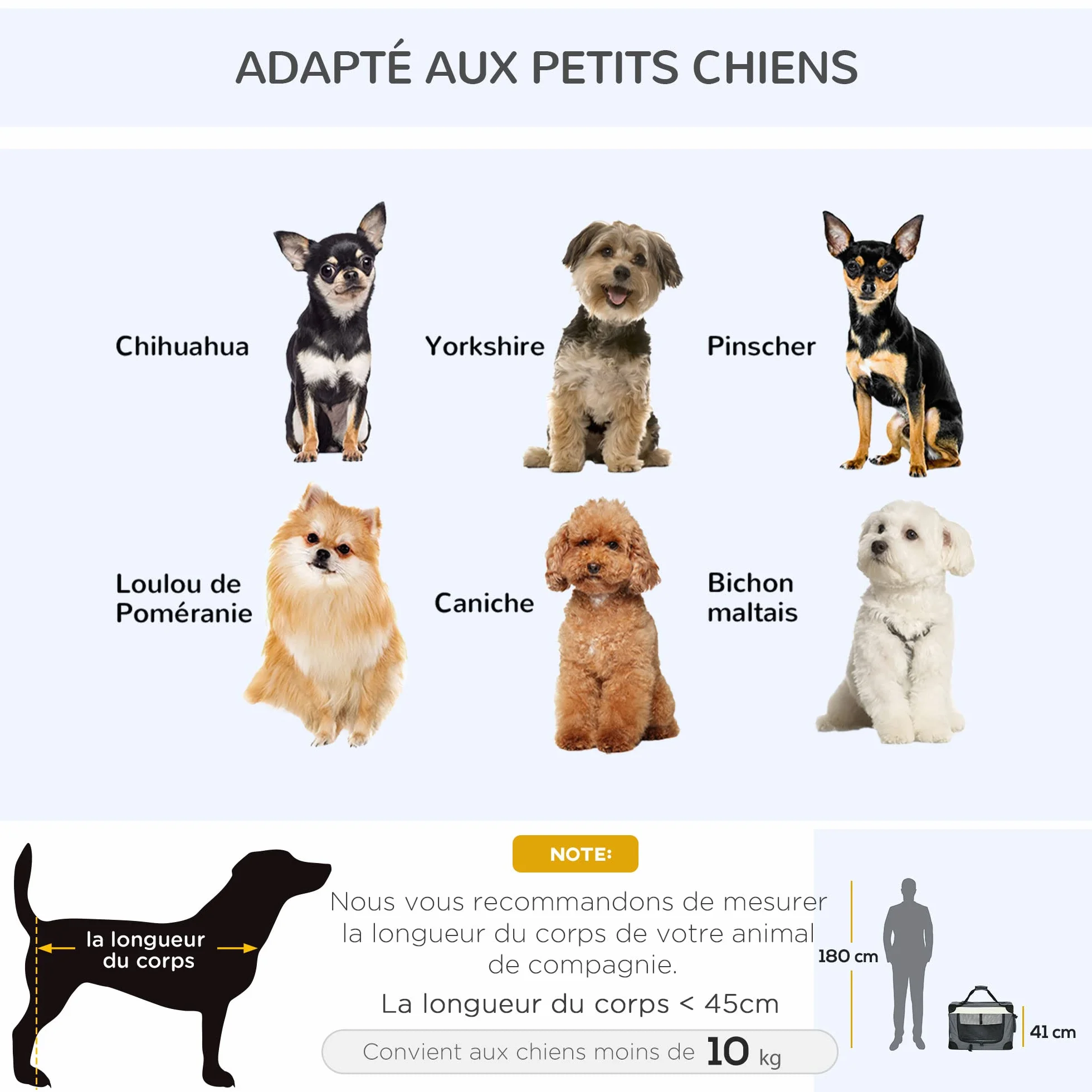 PawHut Panier de Transport pour Animal de Compagnie Pliable Portable Ouverture Supérieure Tissu Maille Respirant Gris Noir