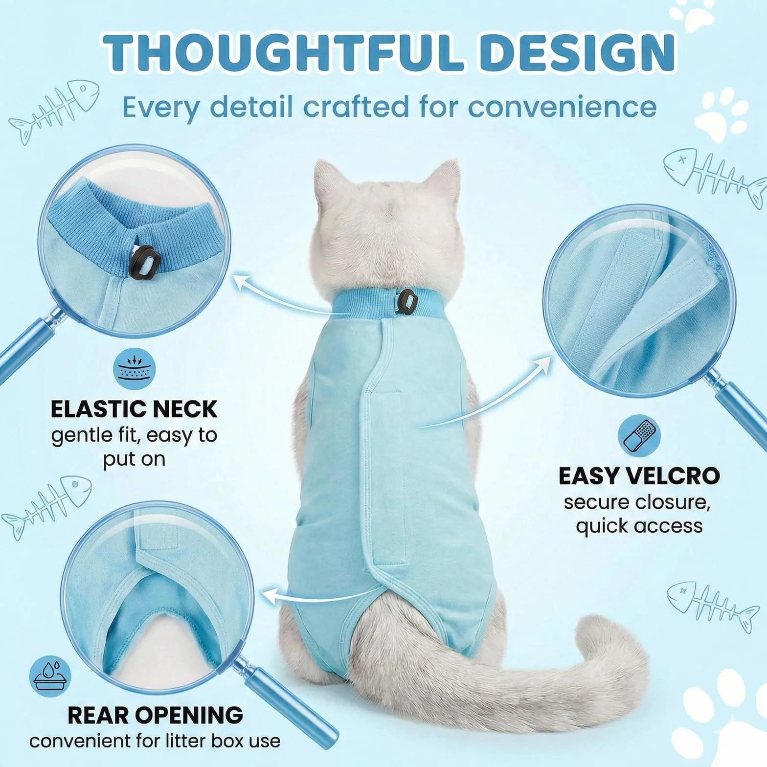 Body pour Chat après Stérilisation, Anti-léchage Post-opératoire, Plaies Abdominales (Bleu, M)