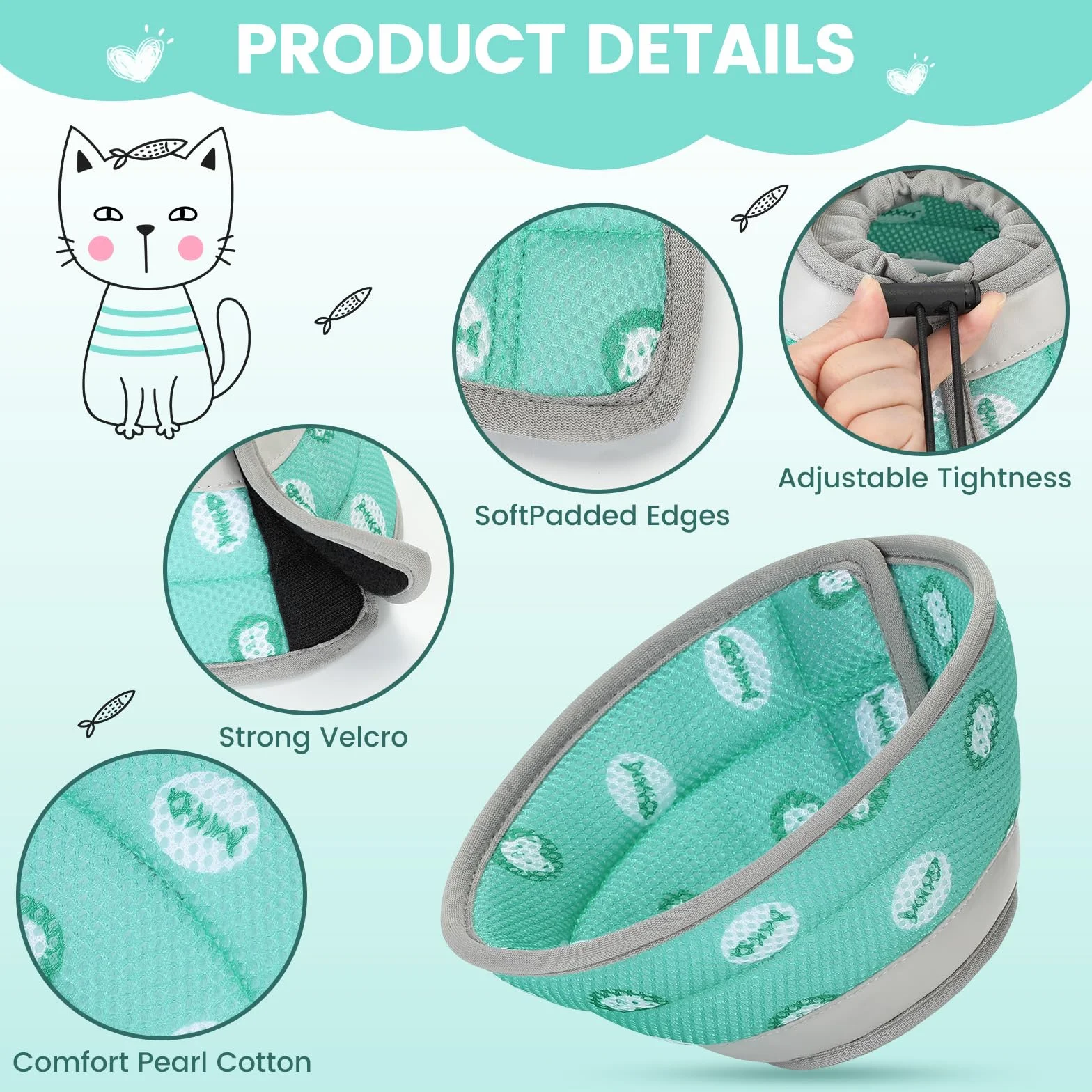 Collerette pour Chat Anti Lechage Réglable Anti Grattage Anti-Morsure Après Chirurgie Protection Cône Collier Élisabeth Souple Léger