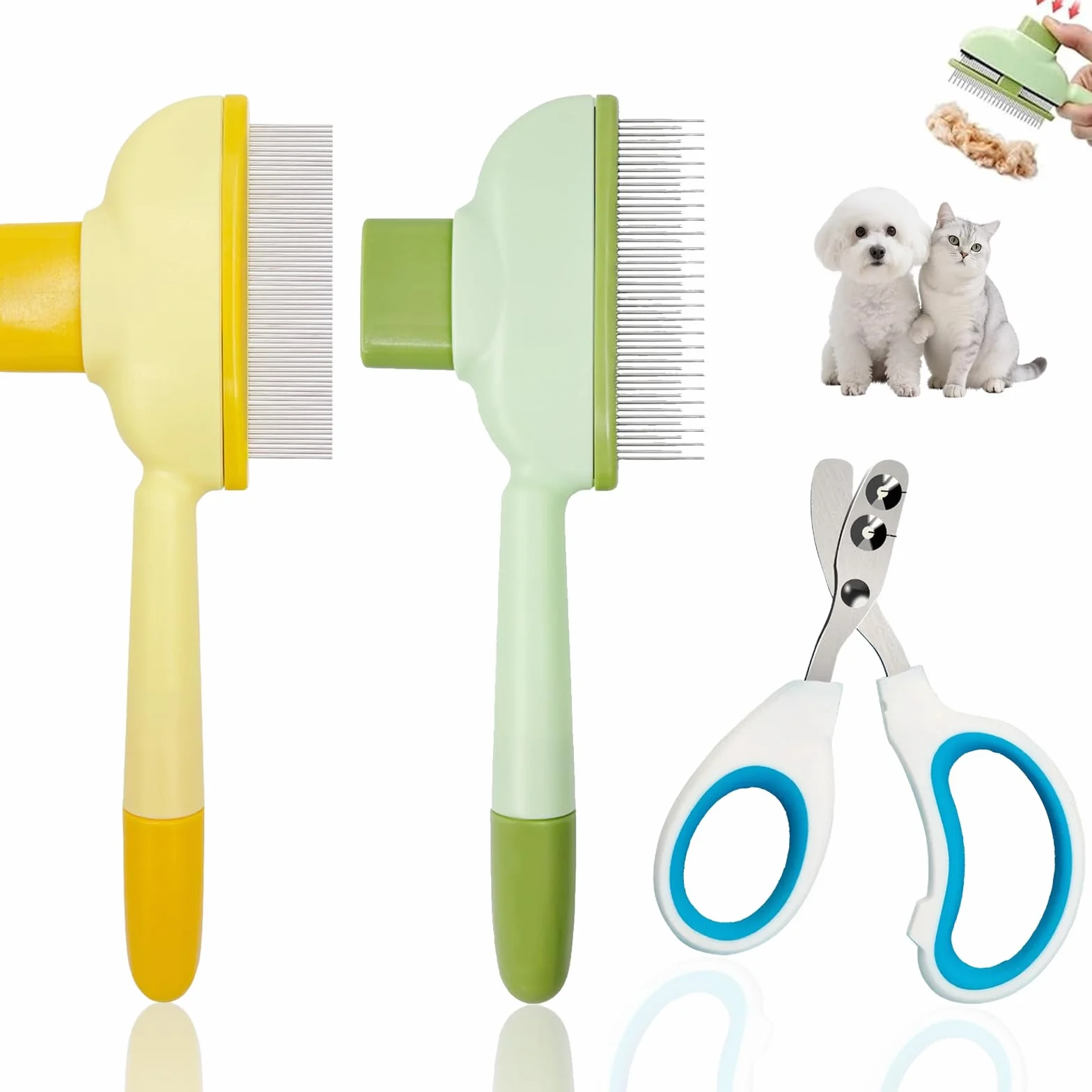 Peigne pour Chats Anti Puces avec Coupe Griffes, Brosse Anti Poils Animaux Poil Court et Long