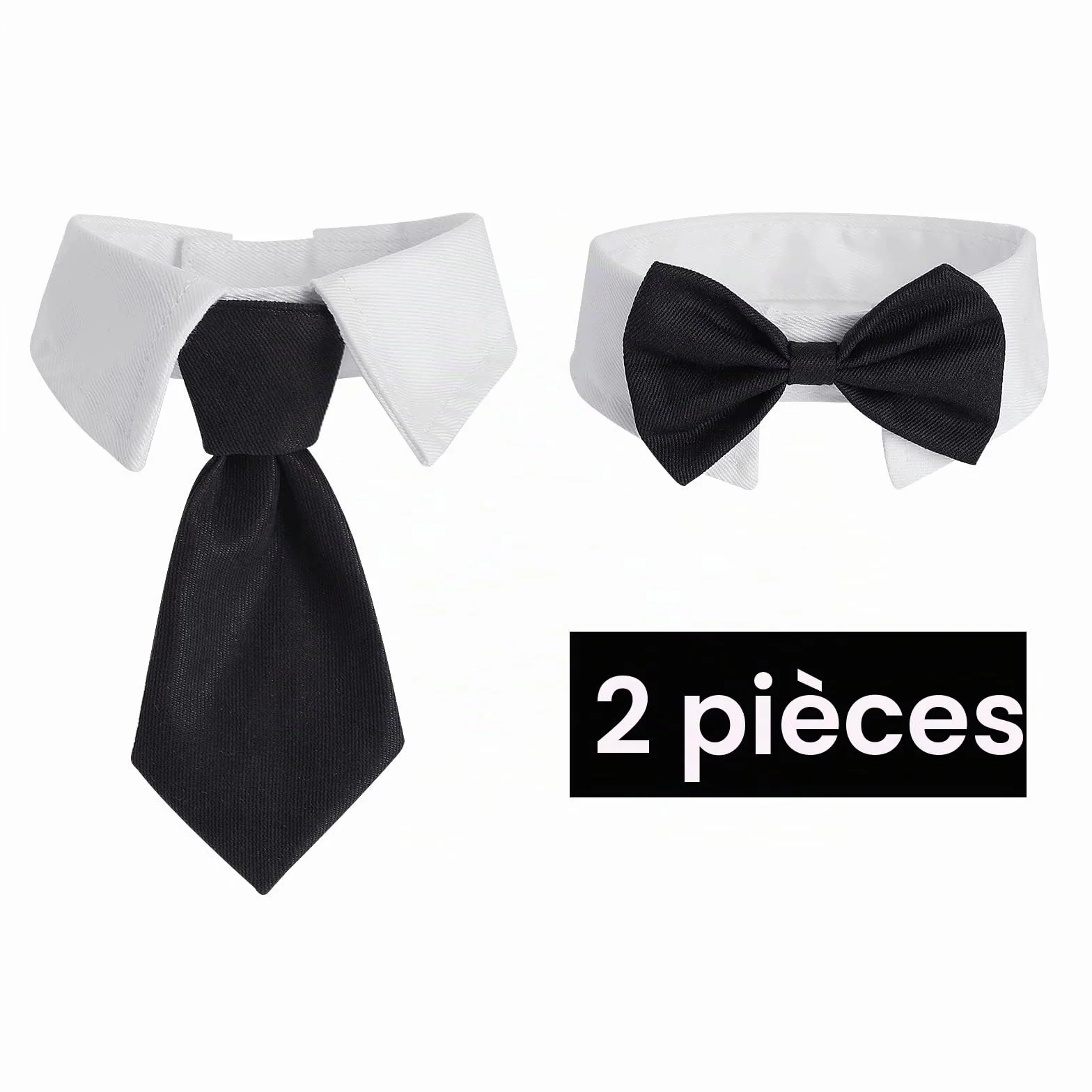 Lot de 2 colliers de smoking réglables pour chien et chat - Nœud papillon formel pour mariage