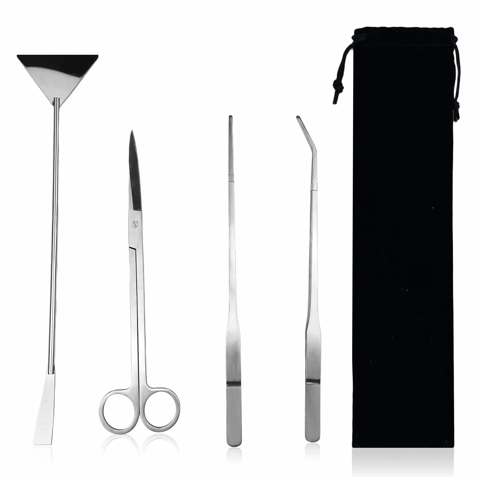 INOX Aquarium Kit Outil, Scissors, Spatula avec Sac de Rangement Set pour Élagage d’Herbe d’Eau