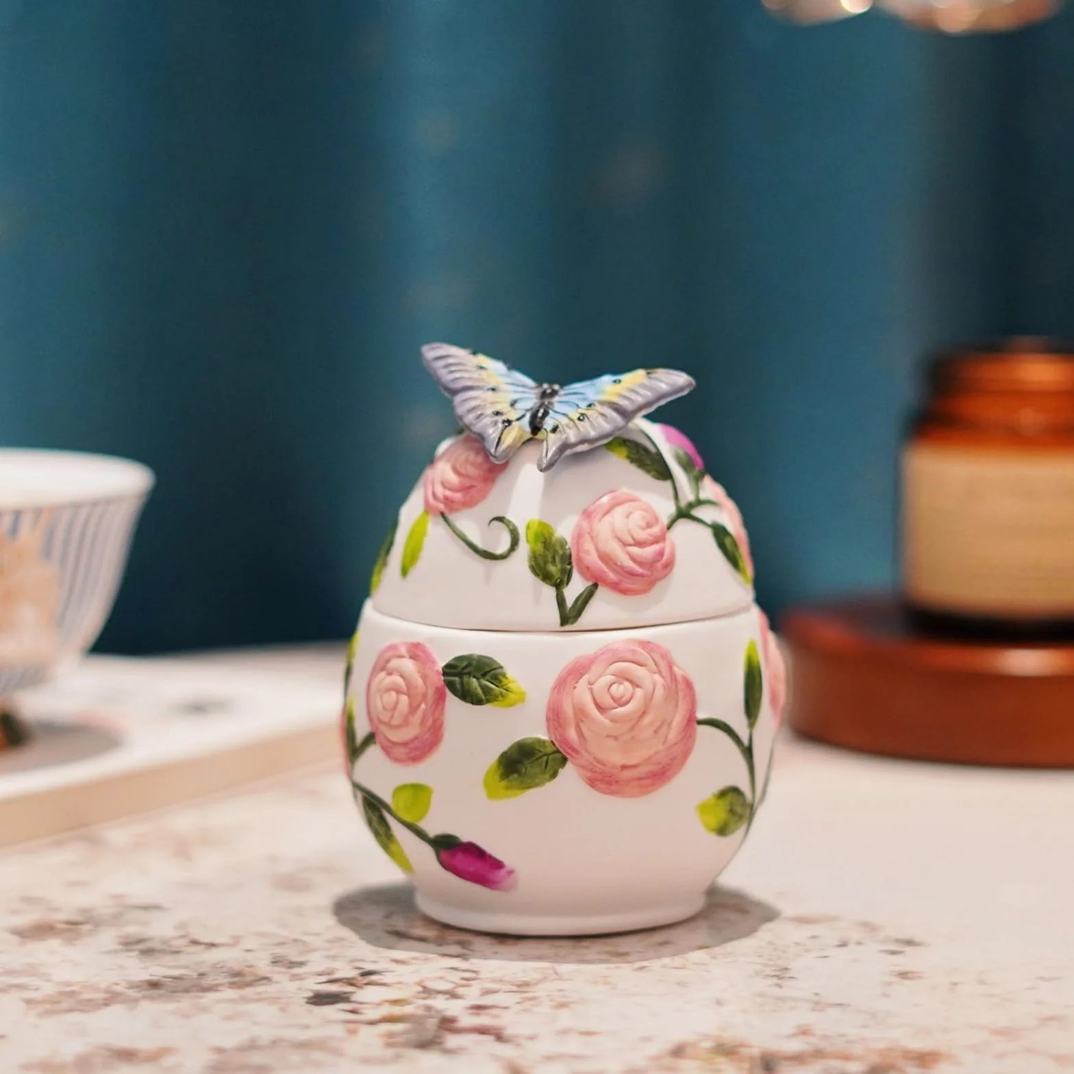 Urnes funéraires en céramique peintes à la main, mini urnes pour cendres humaines et animaux, forme papillon et fleurs