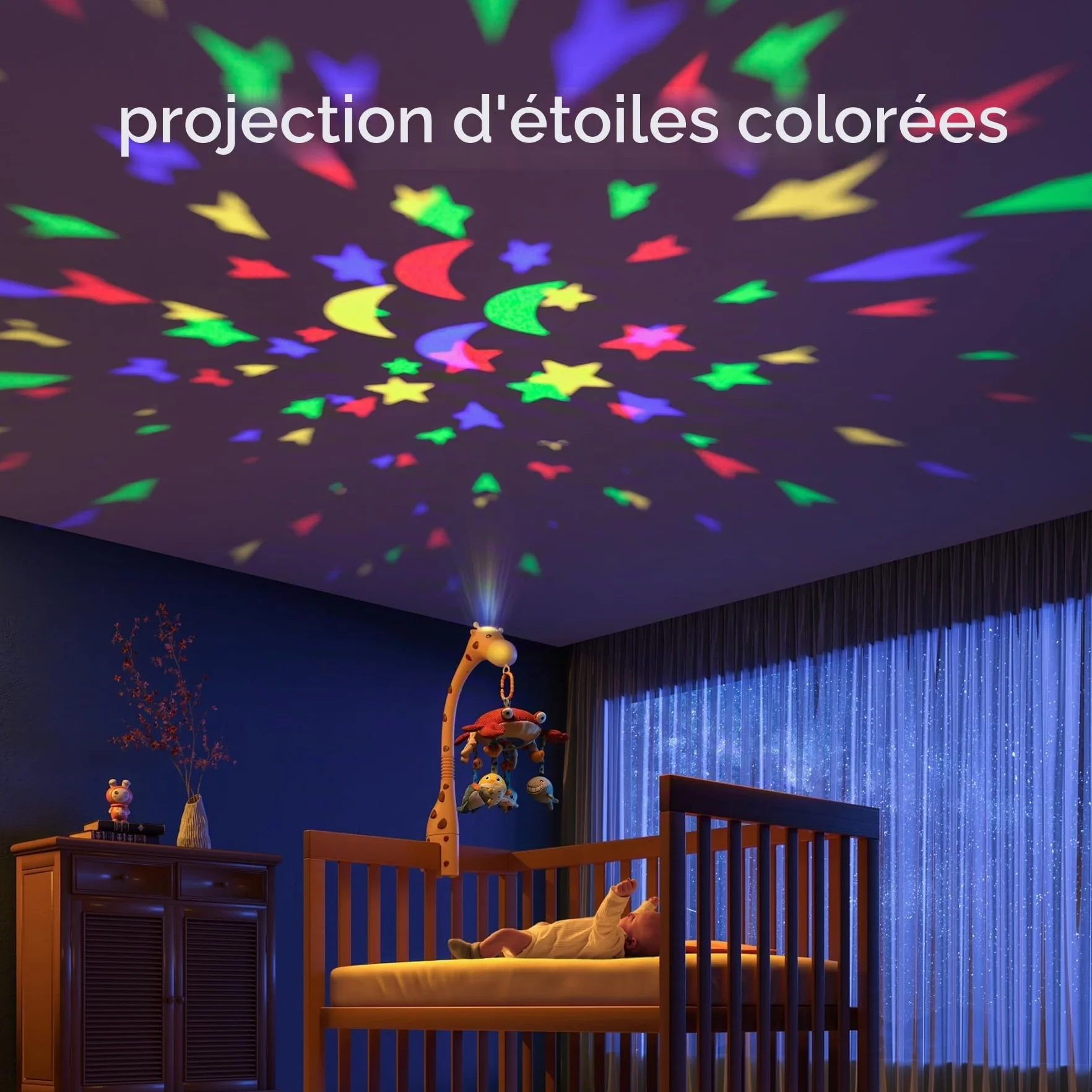 TUMAMA Mobile Musical Lit Bébé avec Musique et Lumière, Jouet de Berceau Rotatif Amovible 0-12 Mois