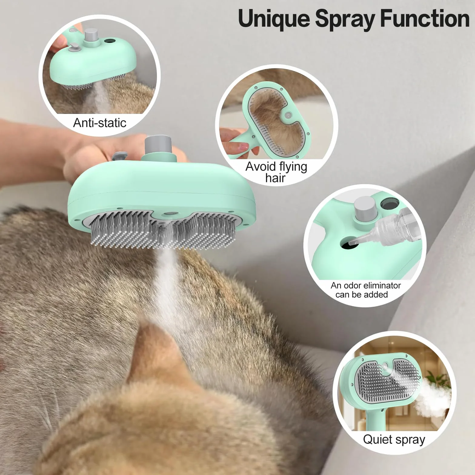 Brosse à Vapeur 3 en 1 pour Chien et Chat - Peigne de Massage Rechargeable avec Réservoir d'Eau
