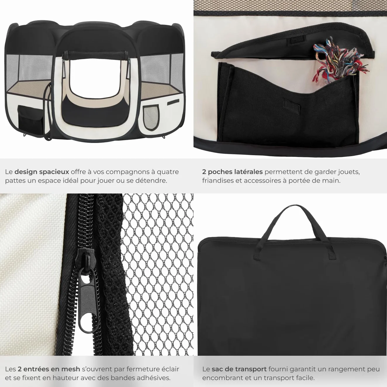 Tectake Parc pour Chien Modulable Pliable sans Toit 2 Entrées 6 Fenêtres Enclos Extérieur Anti Fugue