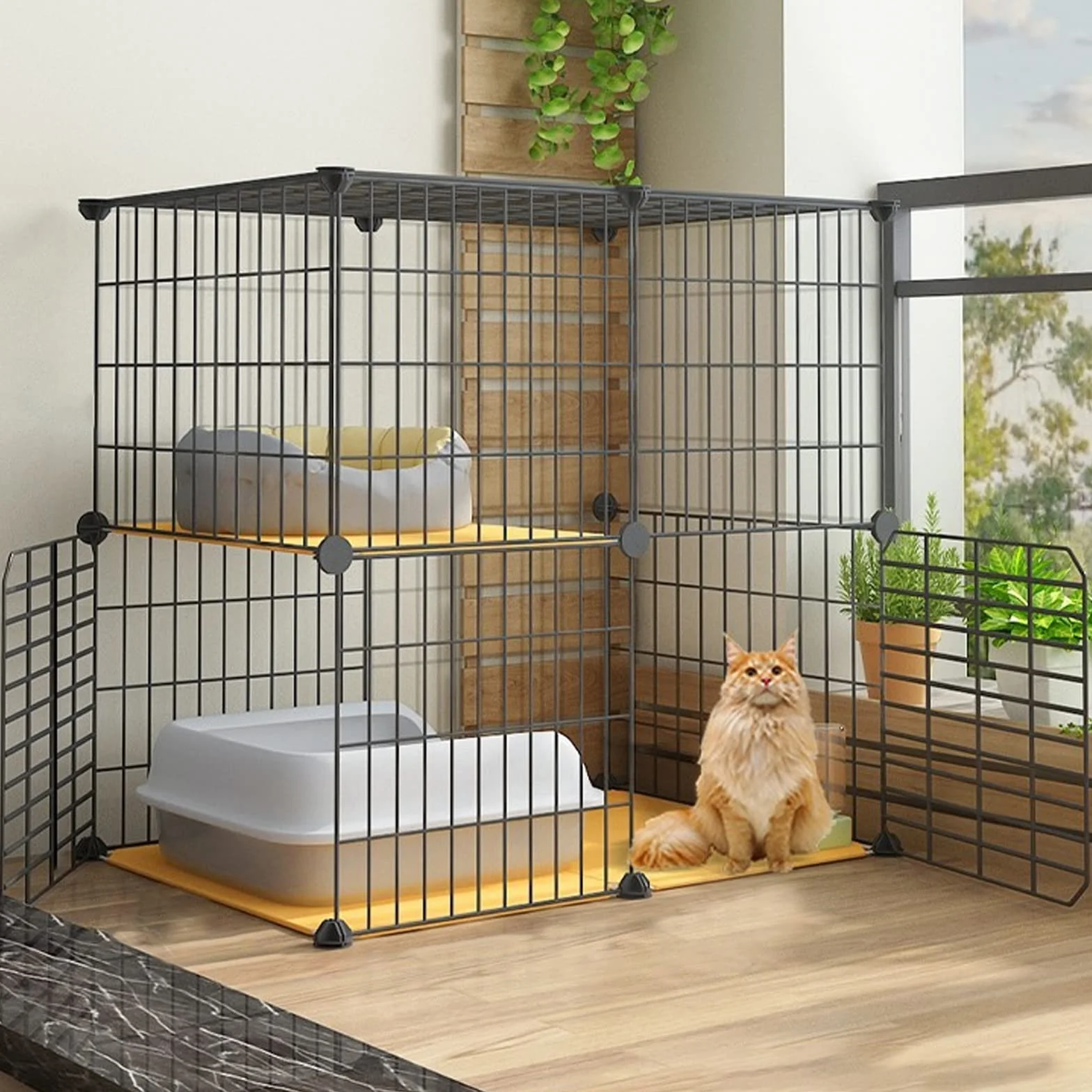 Cage Chat Pliable XXL 75x39x73cm pour Intérieur Extérieur Balcon