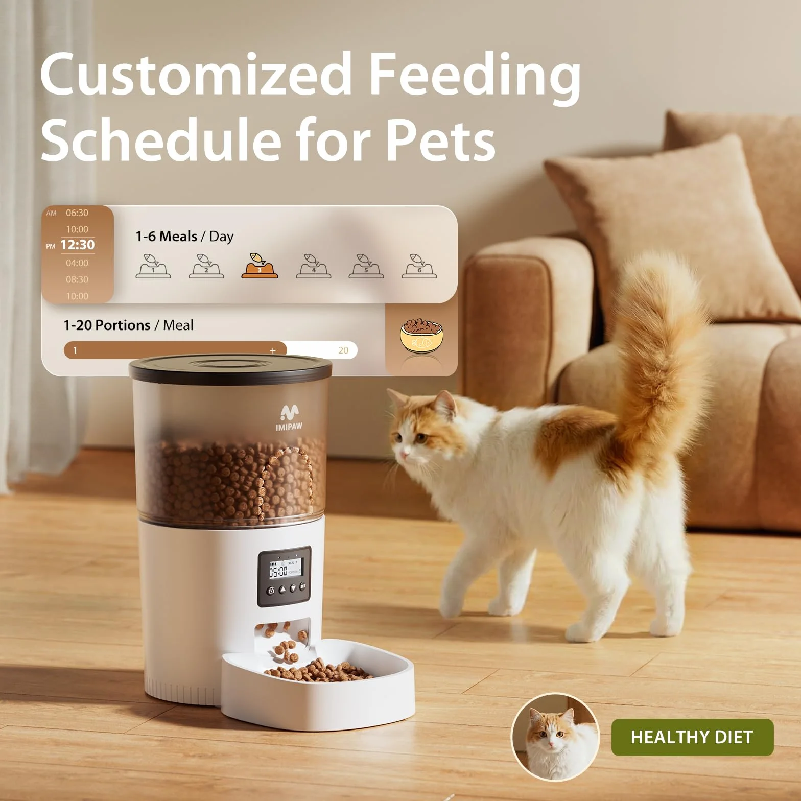 Distributeur Croquettes Chat Automatique avec Minuterie Programmable 3L Blanc