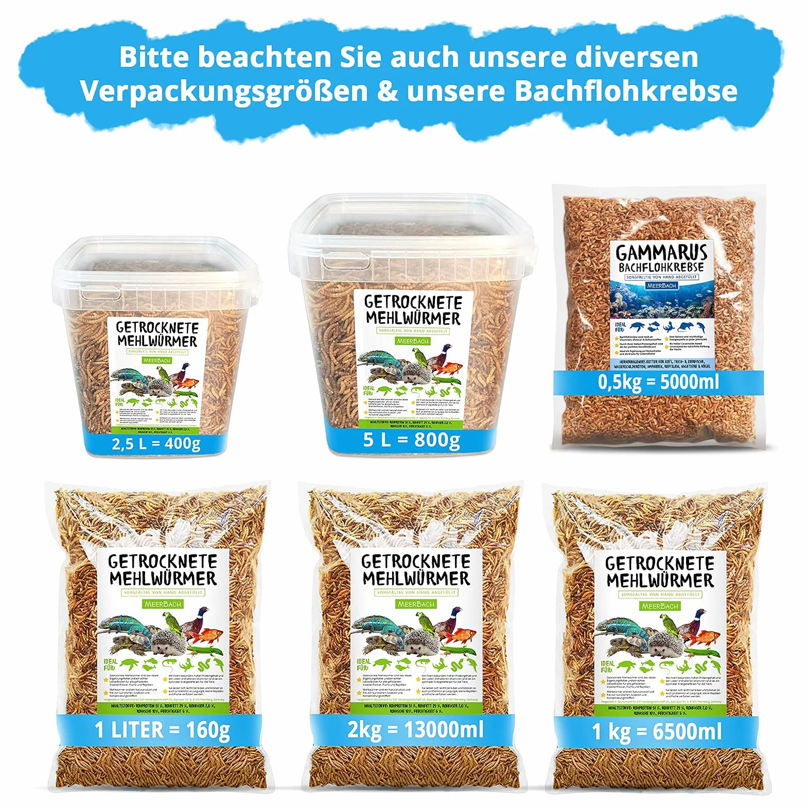 MeerBach & Rose vers de Farine Séchés 800g 5000ml Nourriture pour Poissons Oiseaux Tortues Hérissons Rongeurs Reptiles
