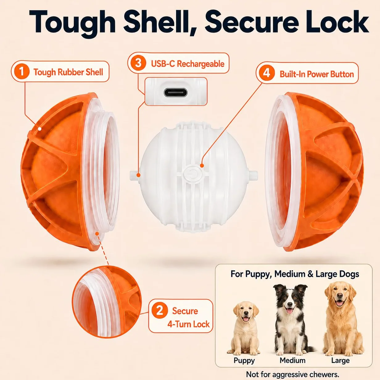 Balle interactive pour chien, jouet automatique activé par le mouvement, rebondit et rotatif avec lumières RVB, caoutchouc robuste, rechargeable 700 mAh, coque IPX7 pour chiot, chiens de taille