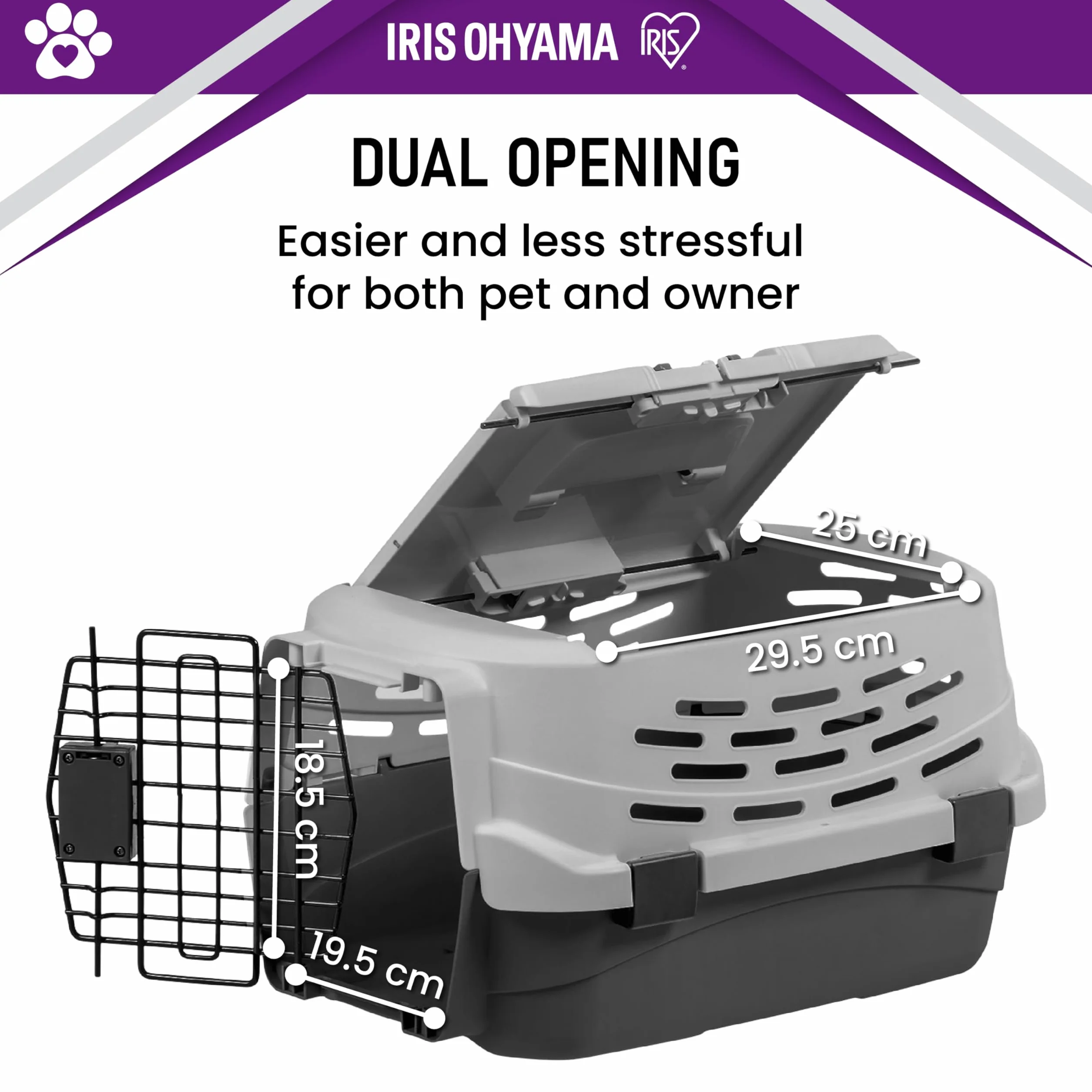 Iris Ohyama 36.5L Caisse de Transport Chat Cage Transport Chat BPA-Frei Robuste Légère Plastique 48×30.5×25cm