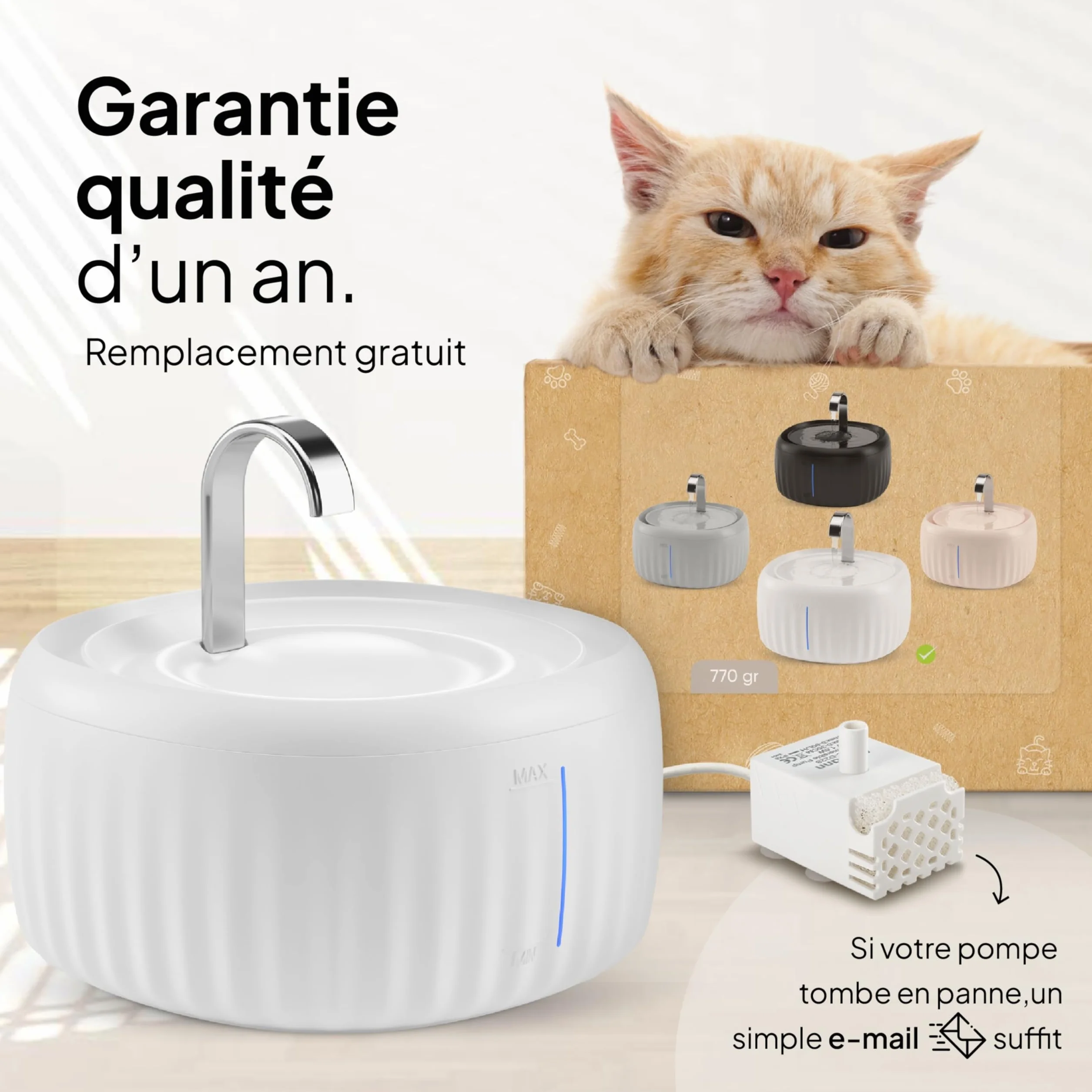 Fontaine à Eau Chat 3L Filtration Charbon Actif Silencieuse Indicateur LED Blanc