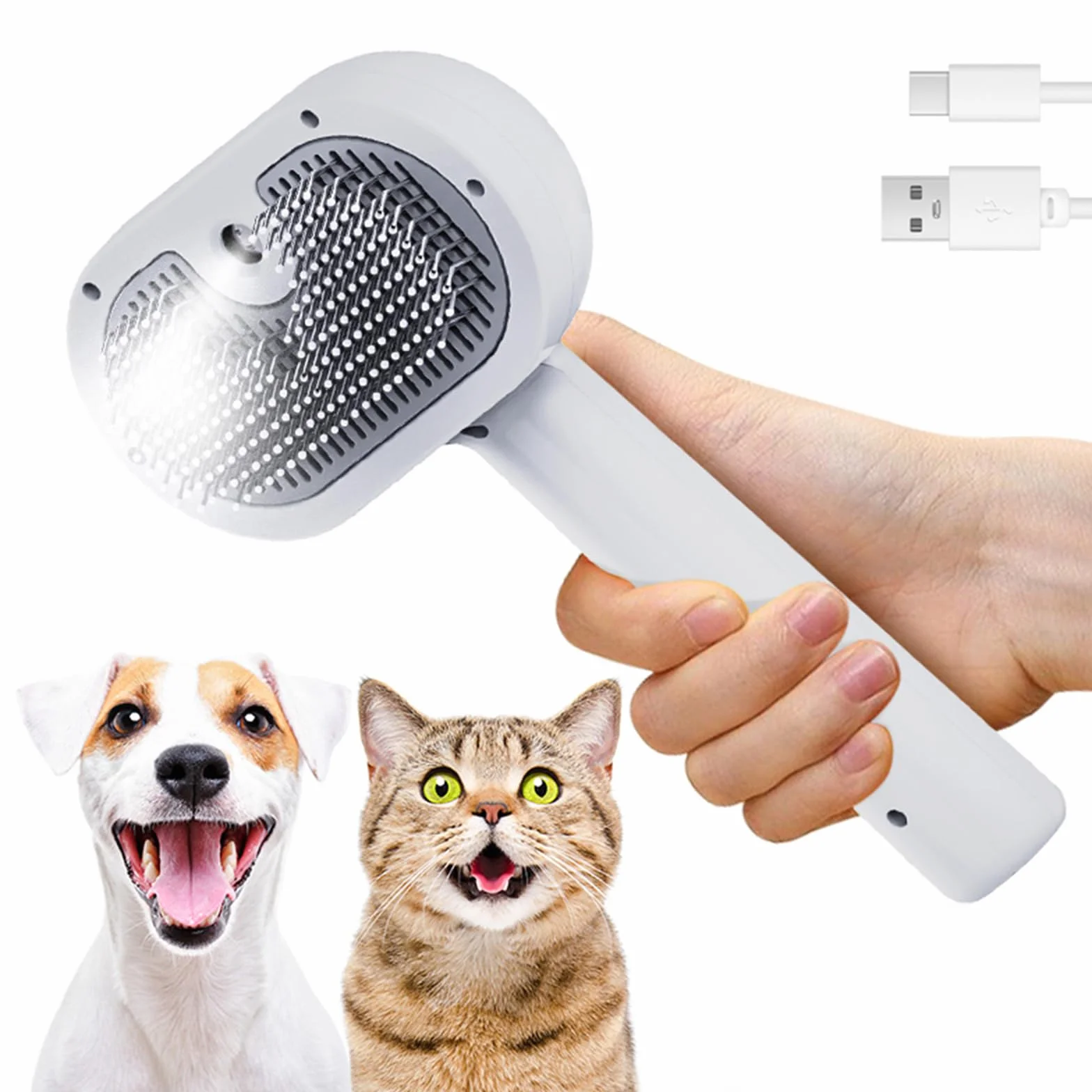 Brosse Chat à Vapeur 3 en 1 avec Chargeur USB C – Brosse de Toilettage et Massage pour Chats à Poils Courts et Longs