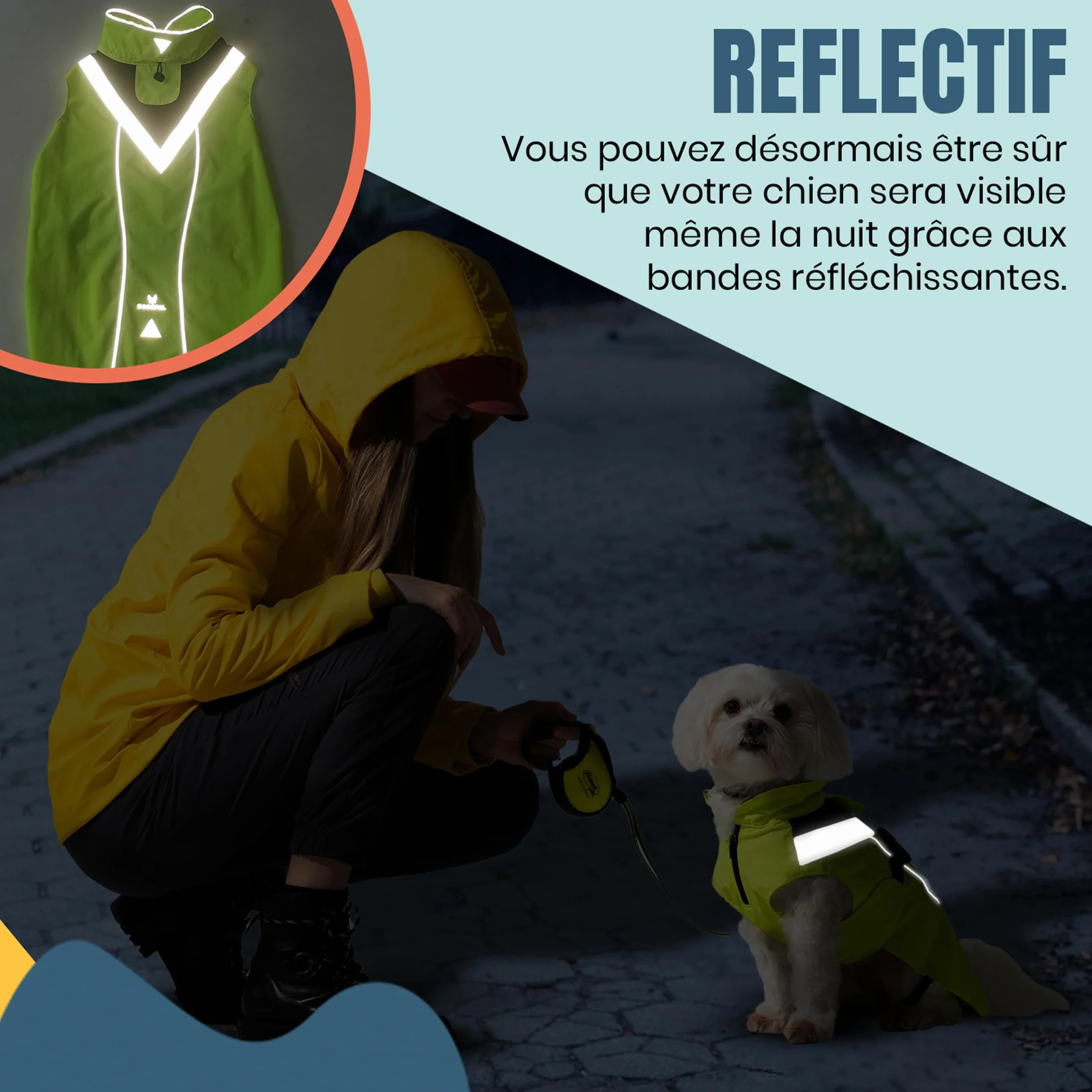 DOGOPAL Imperméable Chien - Manteau Imperméable Léger avec Surface Réfléchissante et Ouverture Harnais - Jaune, M