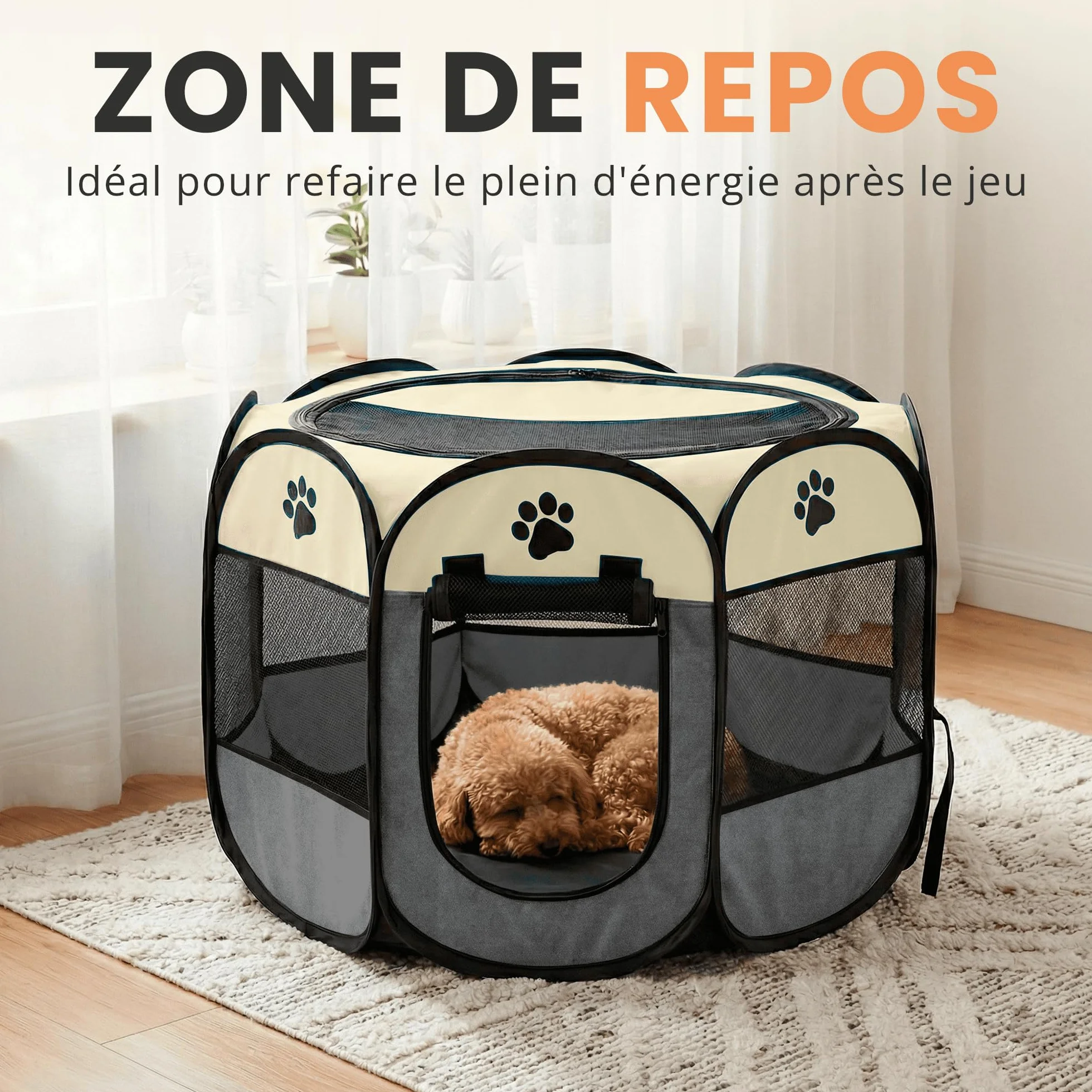 Parc pour Chiens Pliable JUPPLIES – Enclos Portable en Tissu Oxford Imperméable pour Grands Animaux 86x86x58cm