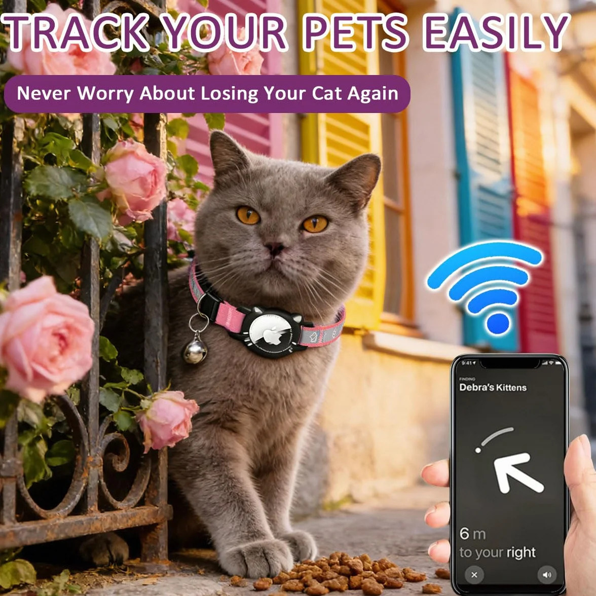Collier Chat Réfléchissant Compatible Airtag Apple, Boucle Sécurité Anti étranglement pour Chaton