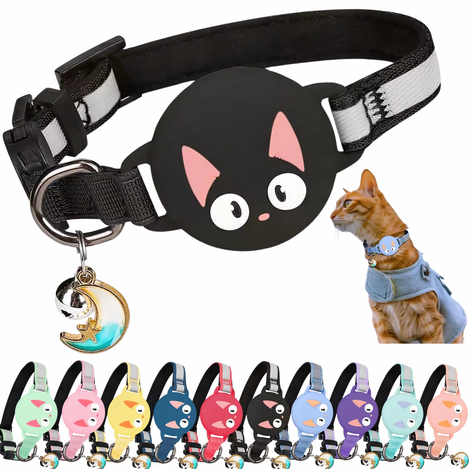 Collier Chat GPS Réfléchissant Lumineux Anti-étranglement Réglable Compatible Airtag Apple