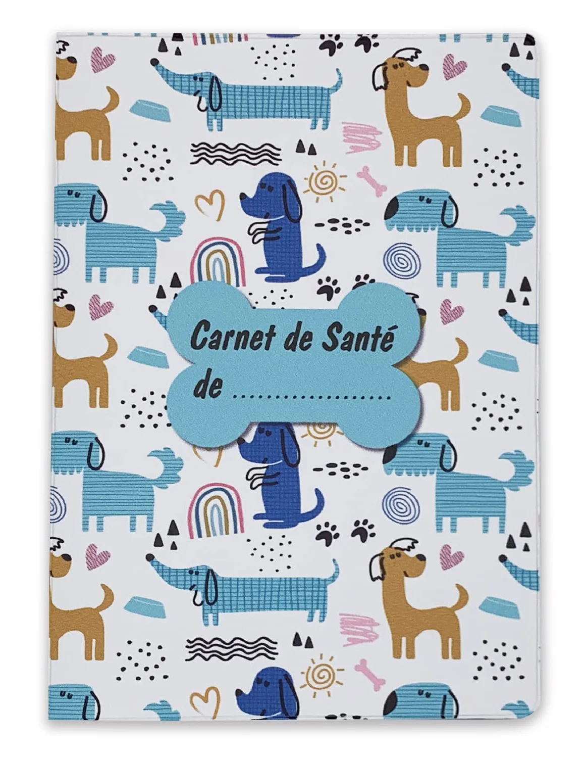 Protège Carnet de Santé pour Chats Chiens Animaux Domestiques Gomme Expansée Fabriqué en France Durable Résistant Modèle Chien Bleu